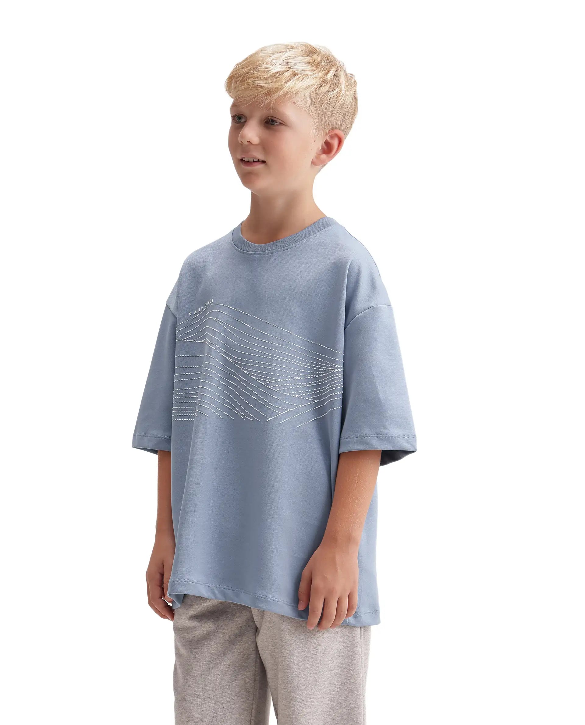 Rare Ones Kids Vint26-K Dusky Blue Cotton Blend Fabric Pull-On Closure Oversized Fit T-Shirt