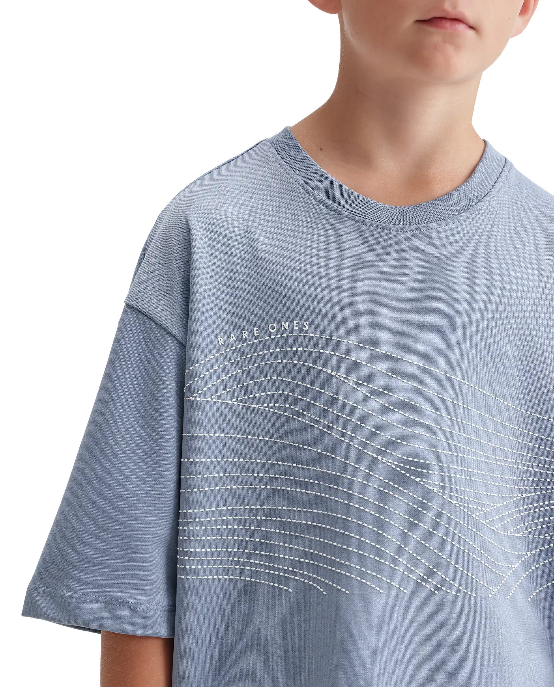Rare Ones Kids Vint26-K Dusky Blue Cotton Blend Fabric Pull-On Closure Oversized Fit T-Shirt