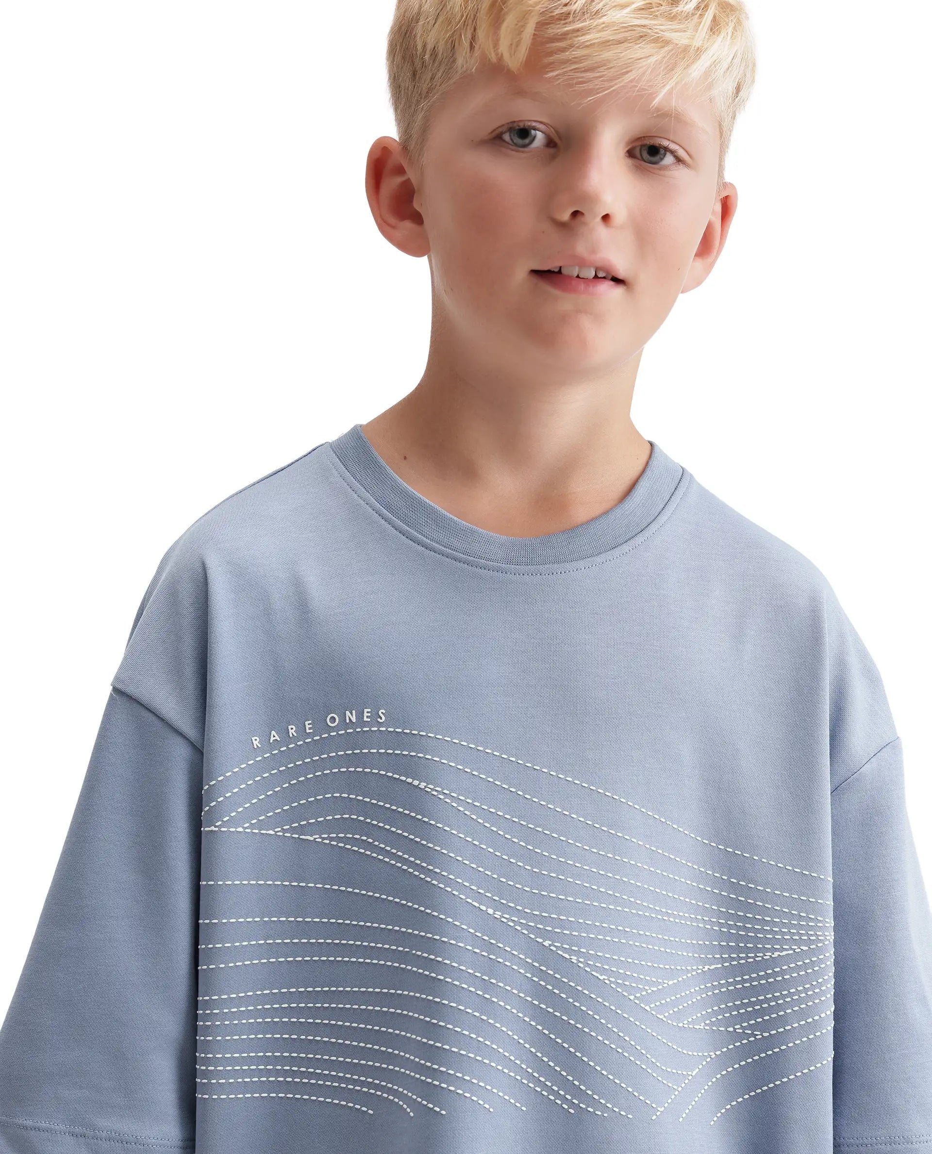 Rare Ones Kids Vint26-K Dusky Blue Cotton Blend Fabric Pull-On Closure Oversized Fit T-Shirt