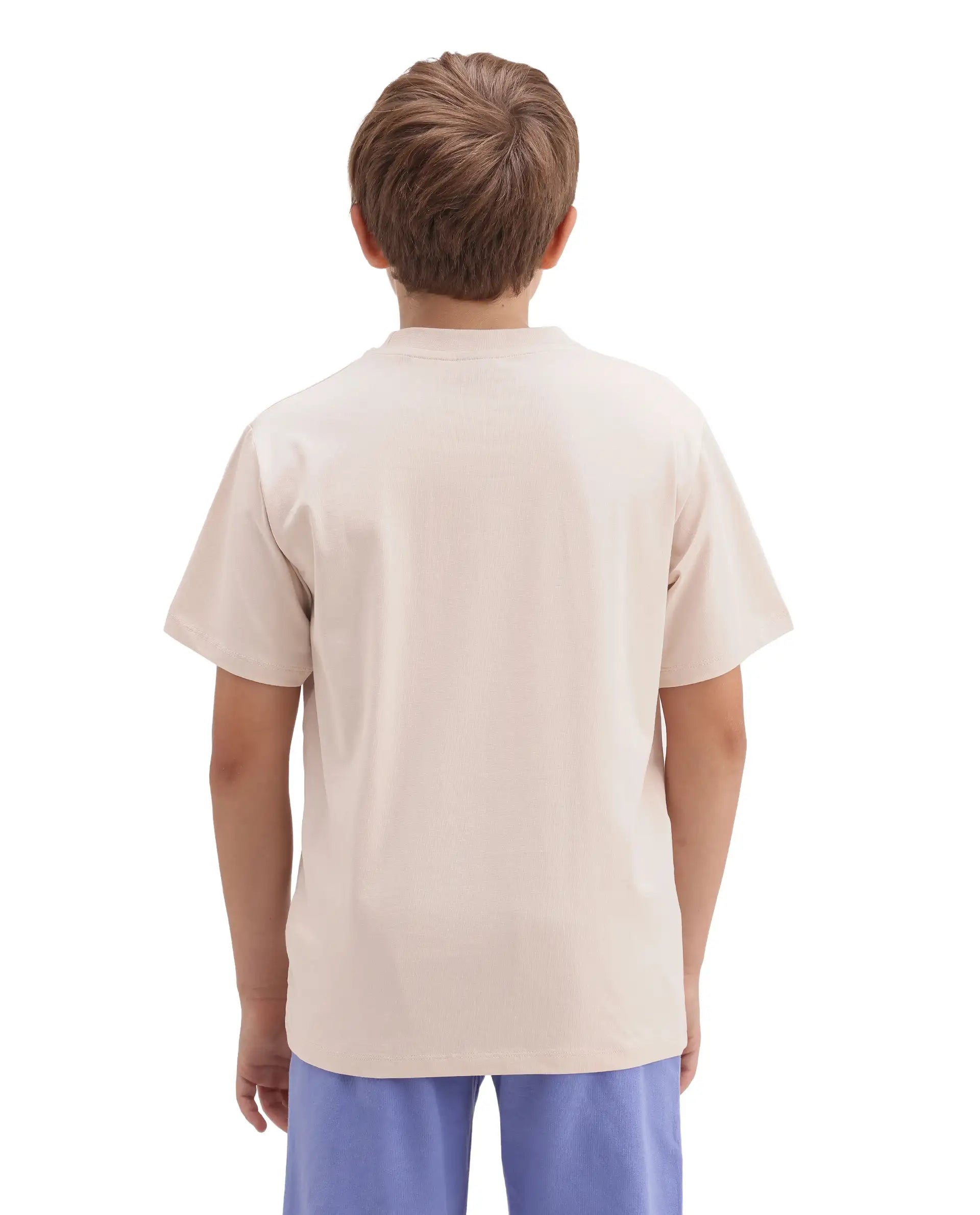 Rare Ones Kids Kart-K Light Beige Cotton Blend Fabric Pull-On Closure Regular Fit T-Shirt