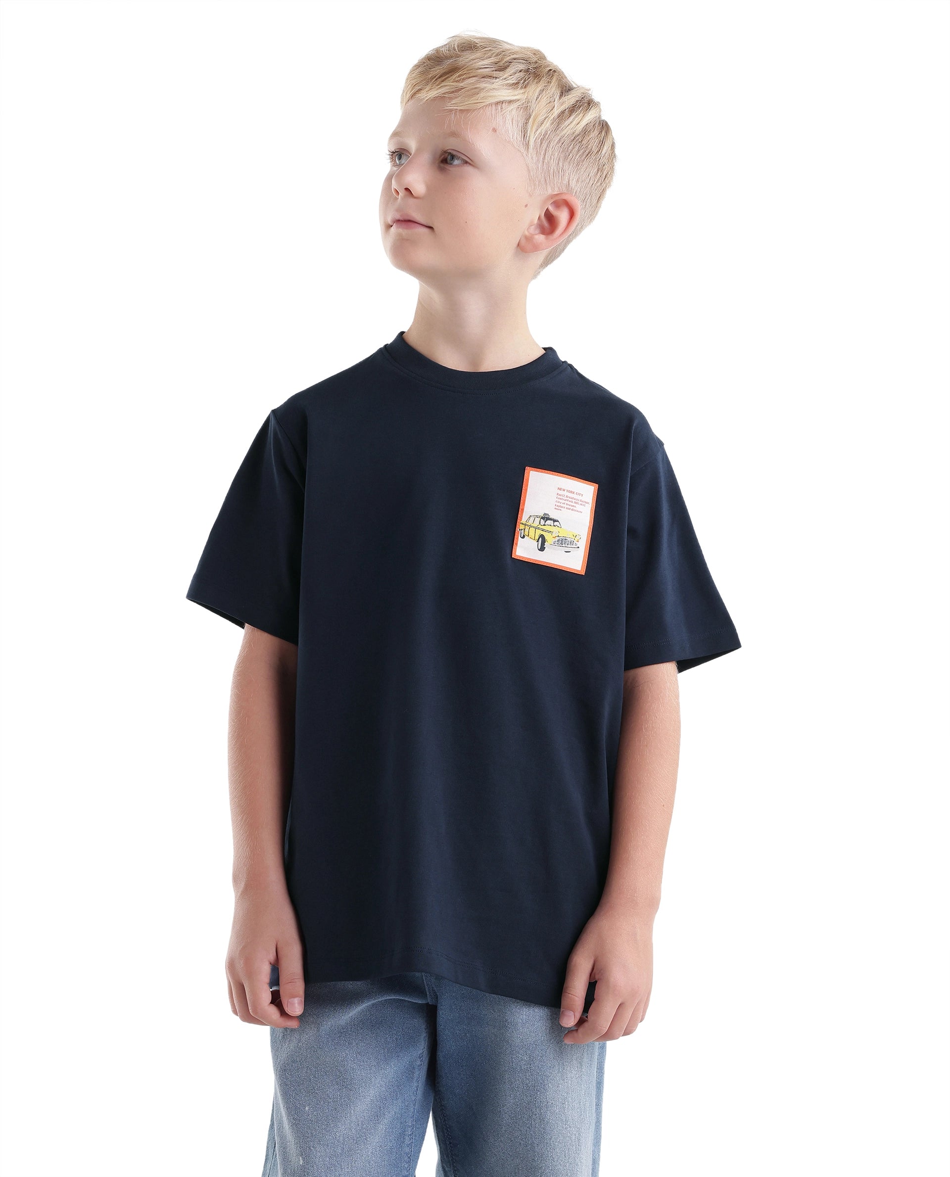 Rare Ones Kids Citz-26 Dark Navy Cotton Blend Fabric Pull-On Closure Regular Fit T-Shirt