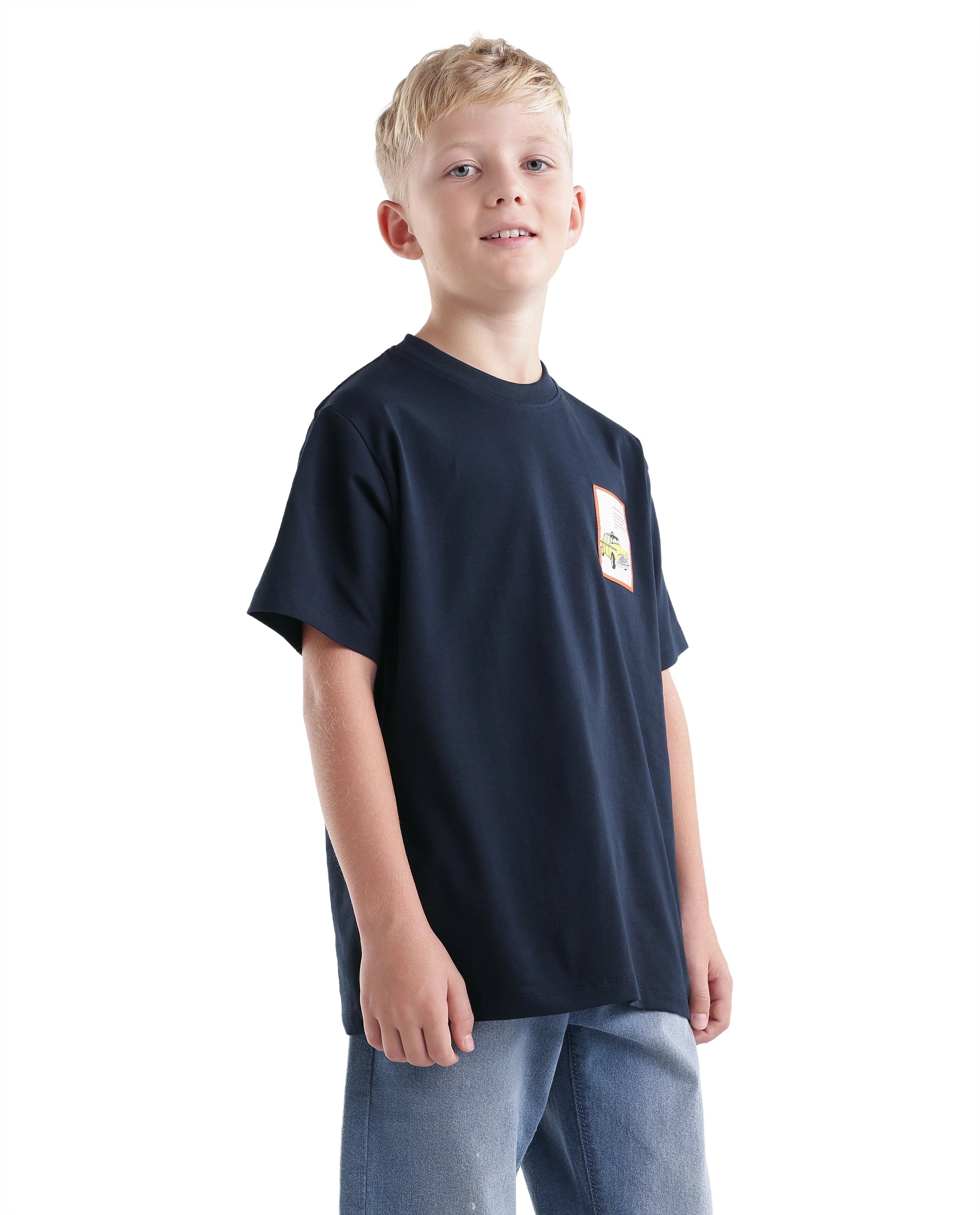 Rare Ones Kids Citz-26 Dark Navy Cotton Blend Fabric Pull-On Closure Regular Fit T-Shirt