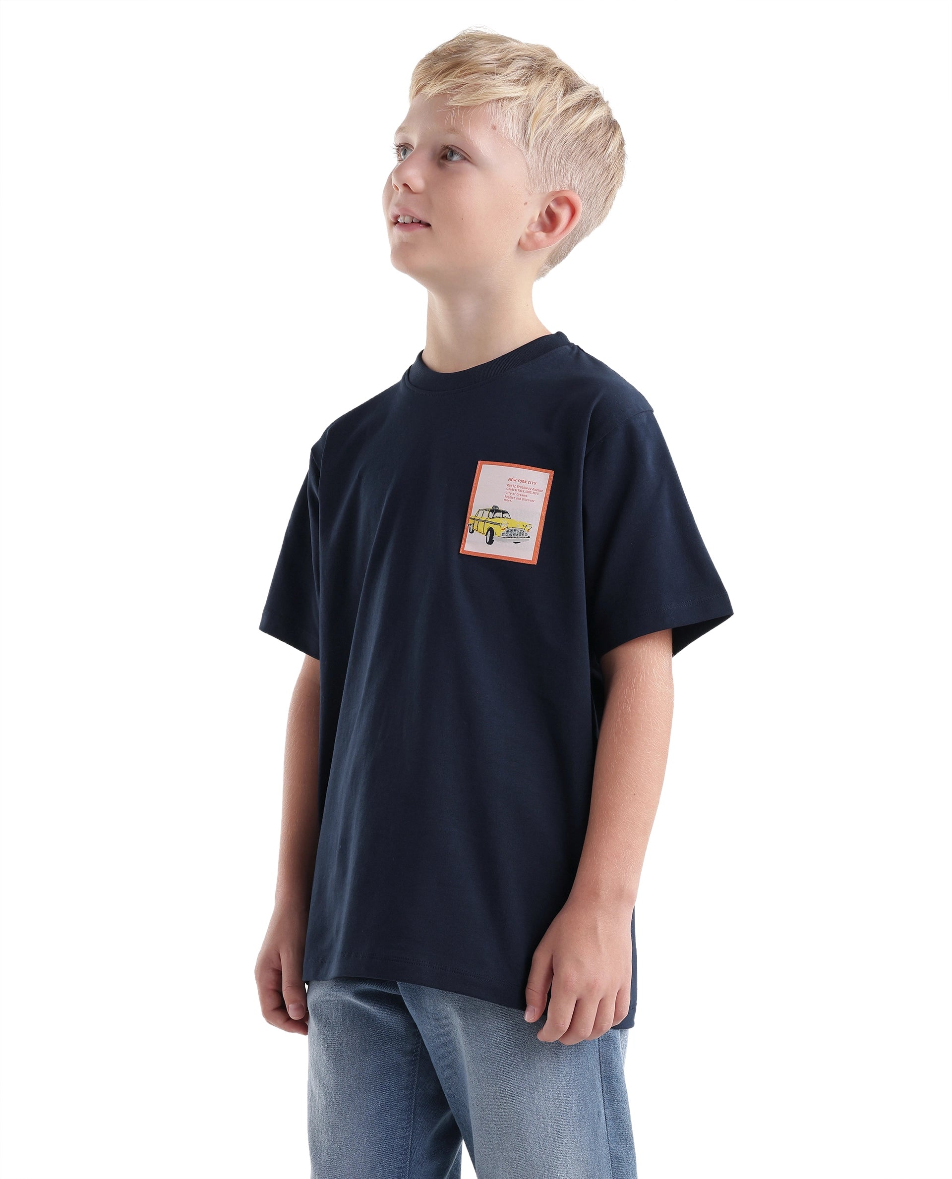 Rare Ones Kids Citz-26 Dark Navy Cotton Blend Fabric Pull-On Closure Regular Fit T-Shirt