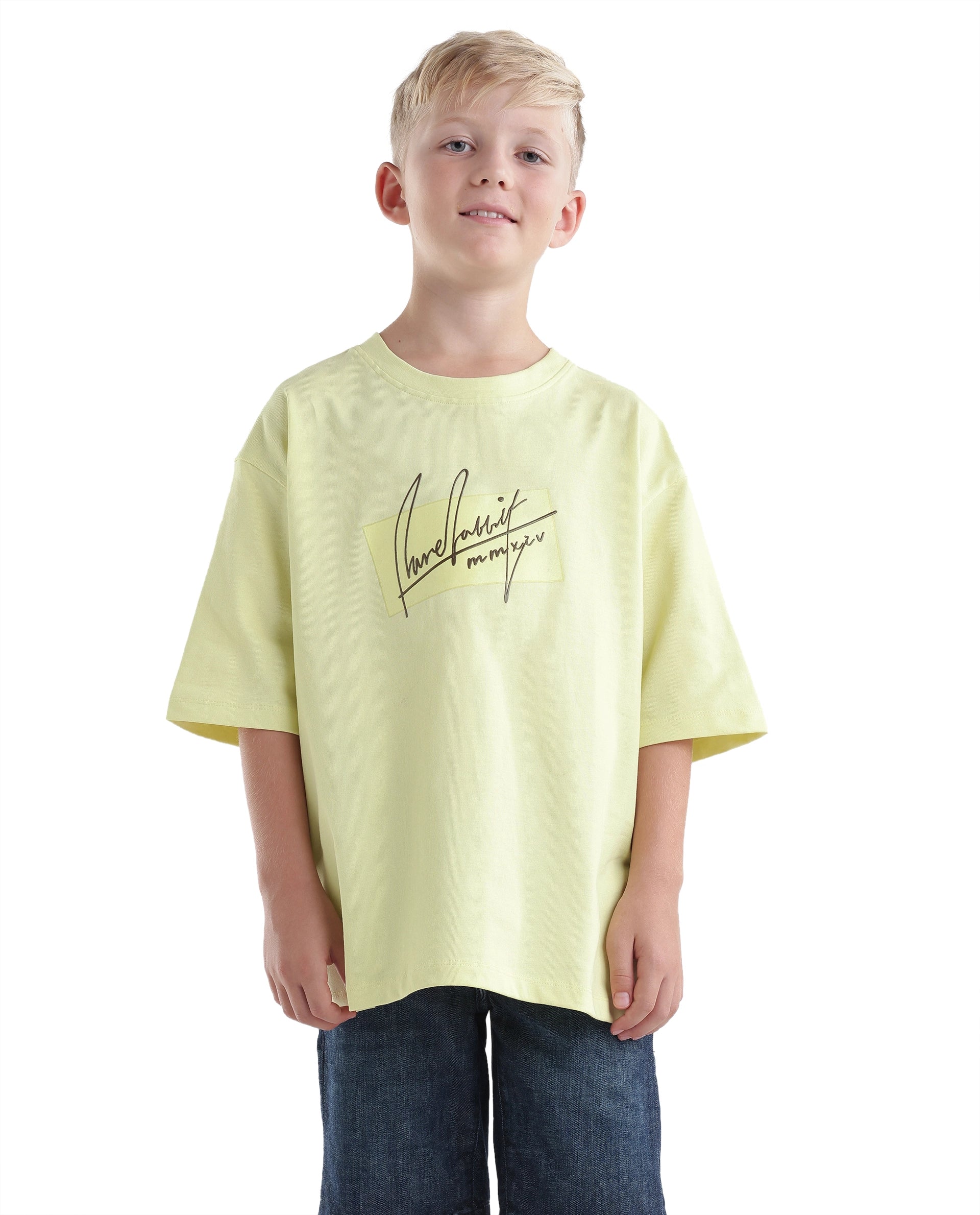 Rare Ones Kids Raydo-K Light Yellow Cotton Fabric Pull-On Closure Oversized Fit T-Shirt