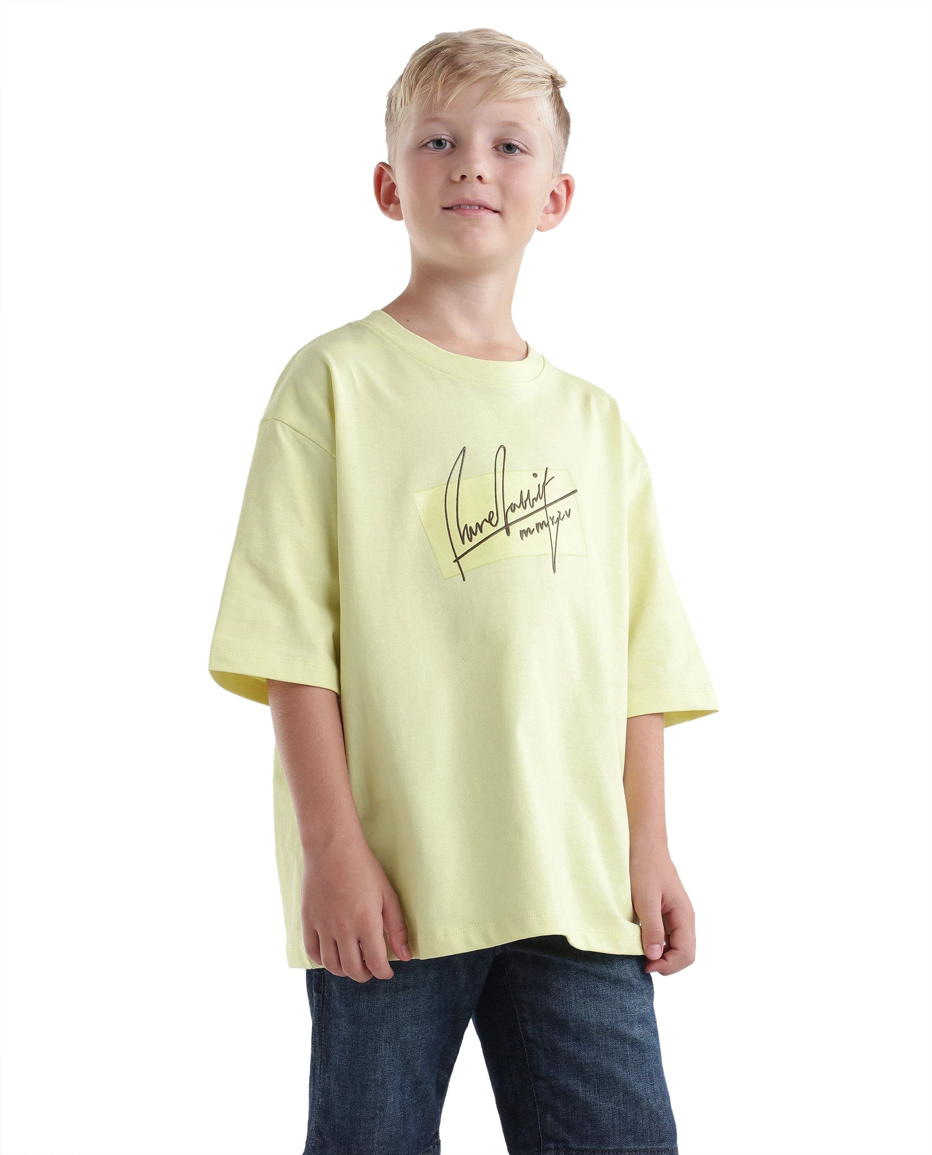 Rare Ones Kids Raydo-K Light Yellow Cotton Fabric Pull-On Closure Oversized Fit T-Shirt