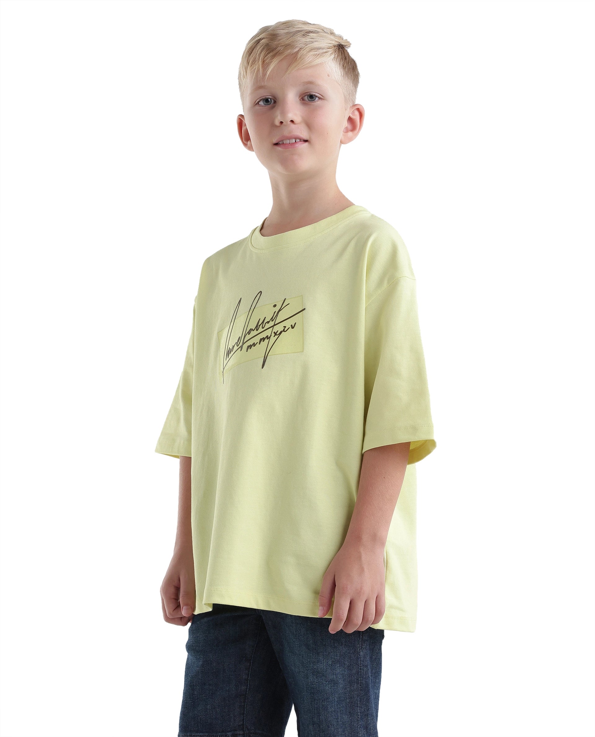 Rare Ones Kids Raydo-K Light Yellow Cotton Fabric Pull-On Closure Oversized Fit T-Shirt