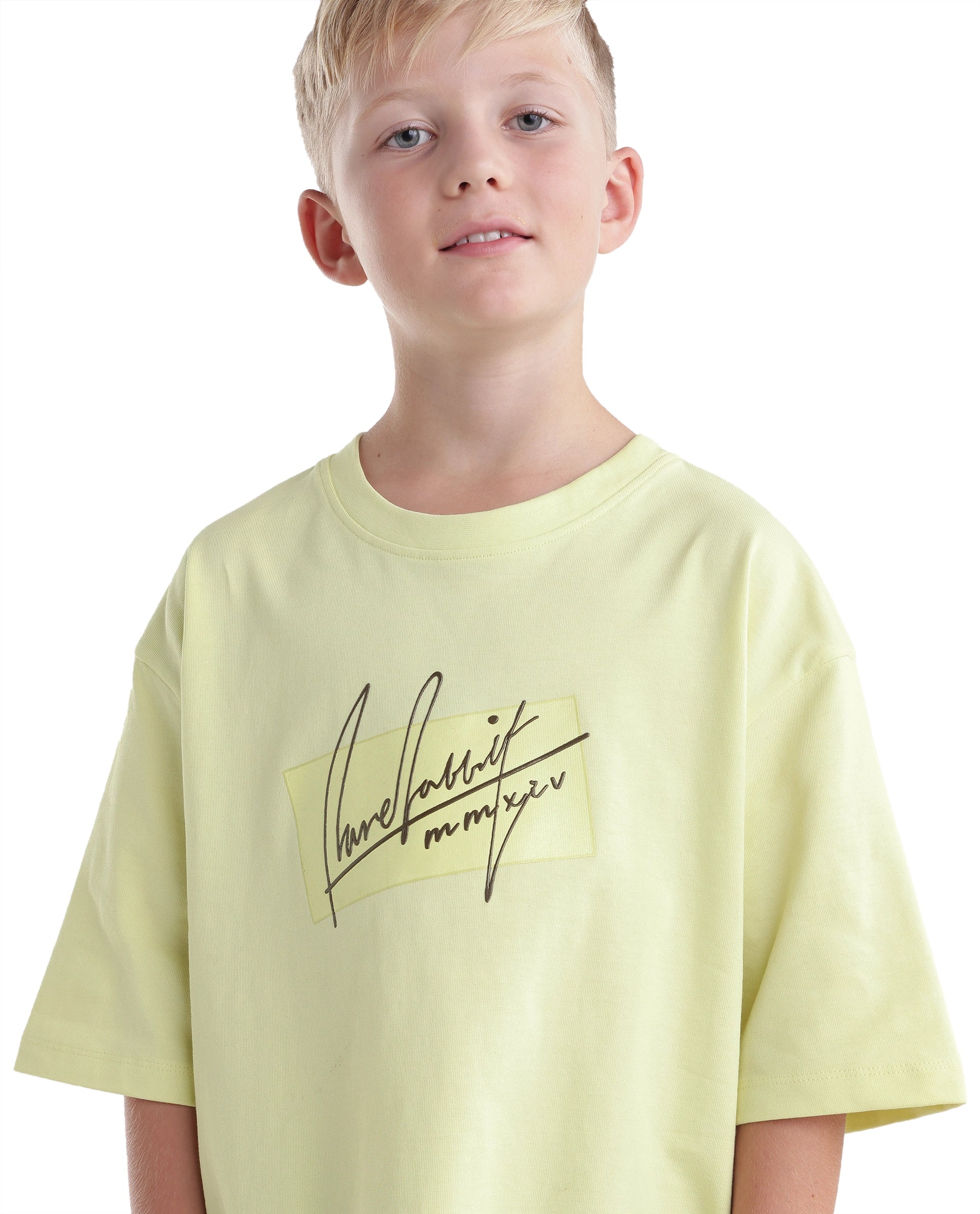 Rare Ones Kids Raydo-K Light Yellow Cotton Fabric Pull-On Closure Oversized Fit T-Shirt