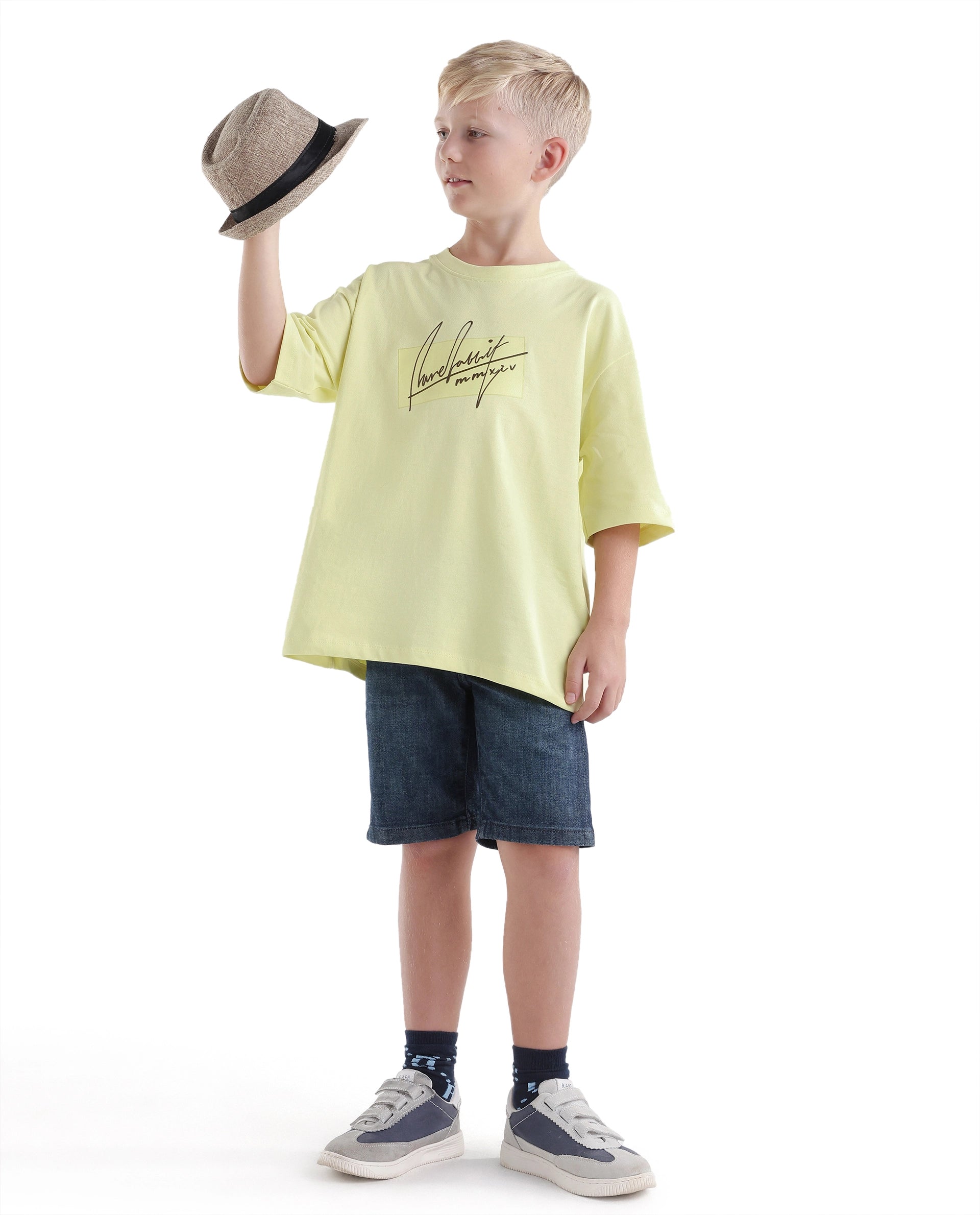 Rare Ones Kids Raydo-K Light Yellow Cotton Fabric Pull-On Closure Oversized Fit T-Shirt
