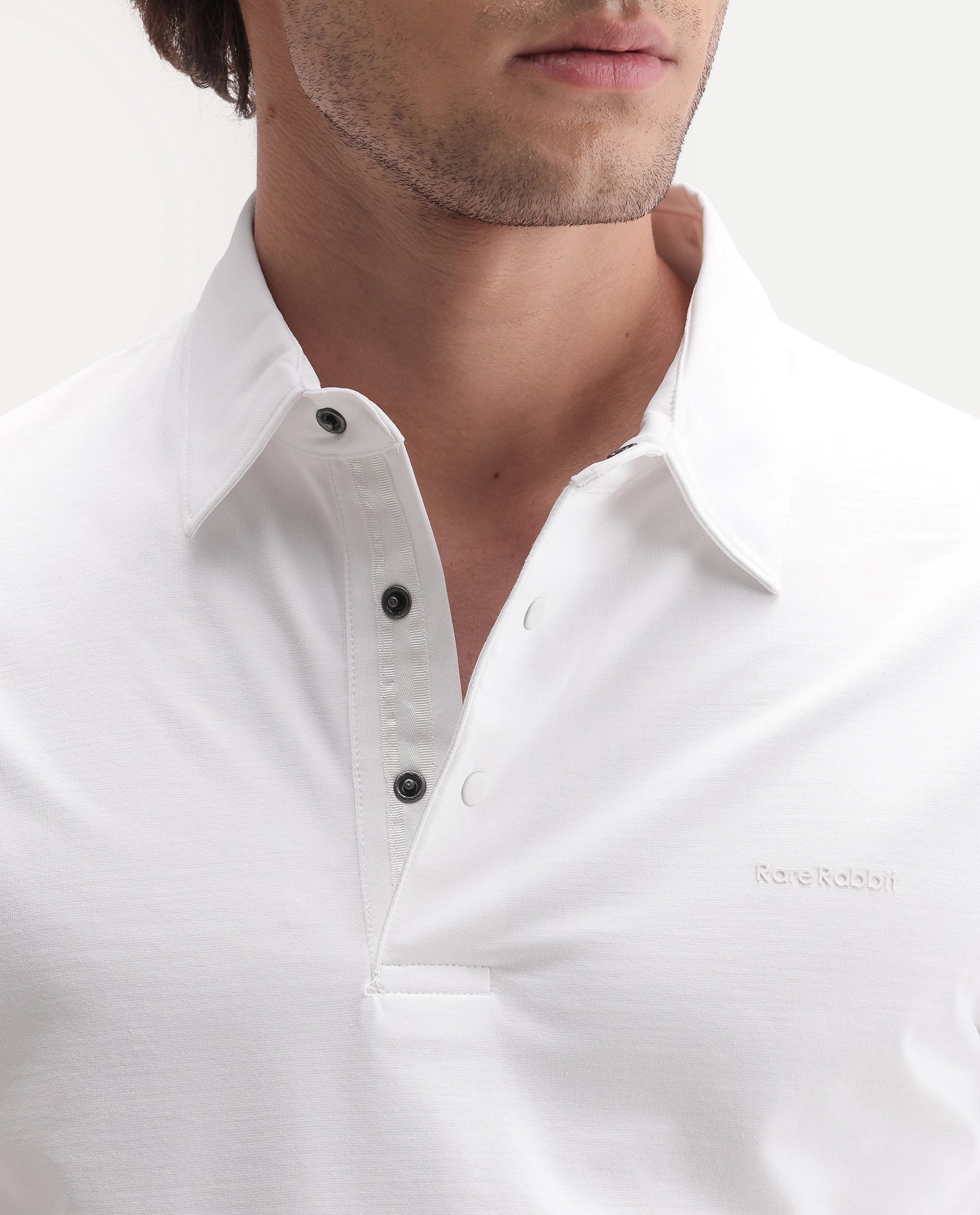 Rare Rabbit Men's Basic Rr-Corp-Mero White Cotton Blend Spread Collar Regular Plain Polo