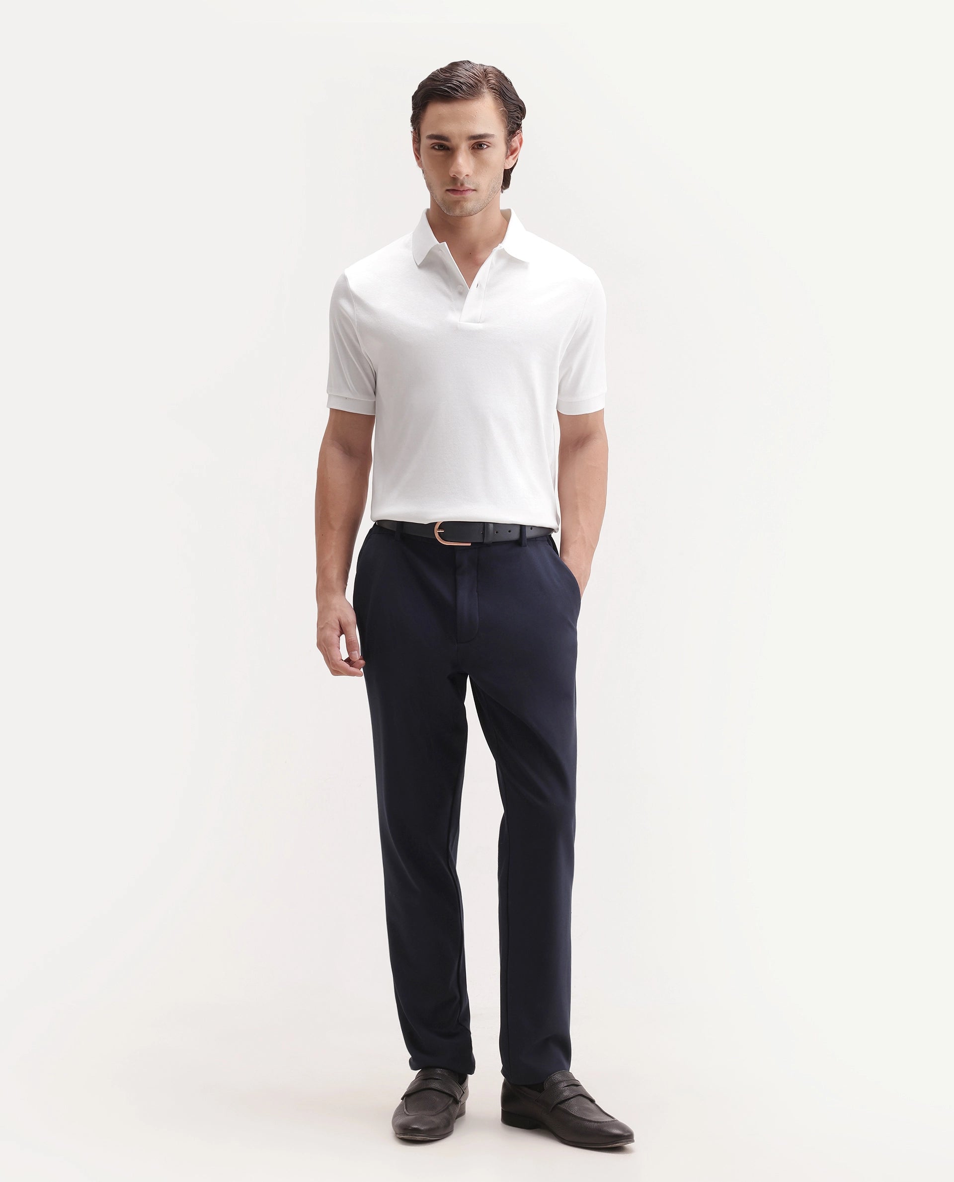 Rare Rabbit Men's Basic Rr-Corp-Tove White Cotton Spread Collar Regular Plain Polo