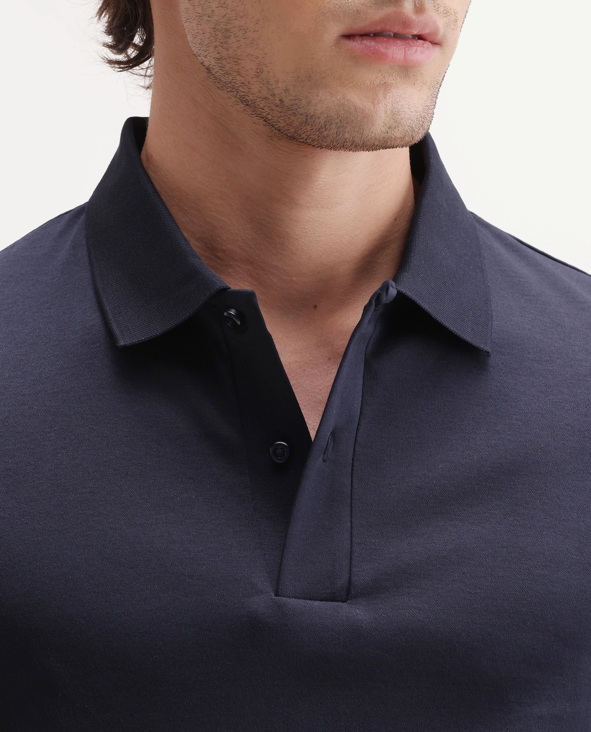Rare Rabbit Men's Basic Rr-Corp-Tove Navy Cotton Spread Collar Regular Plain Polo