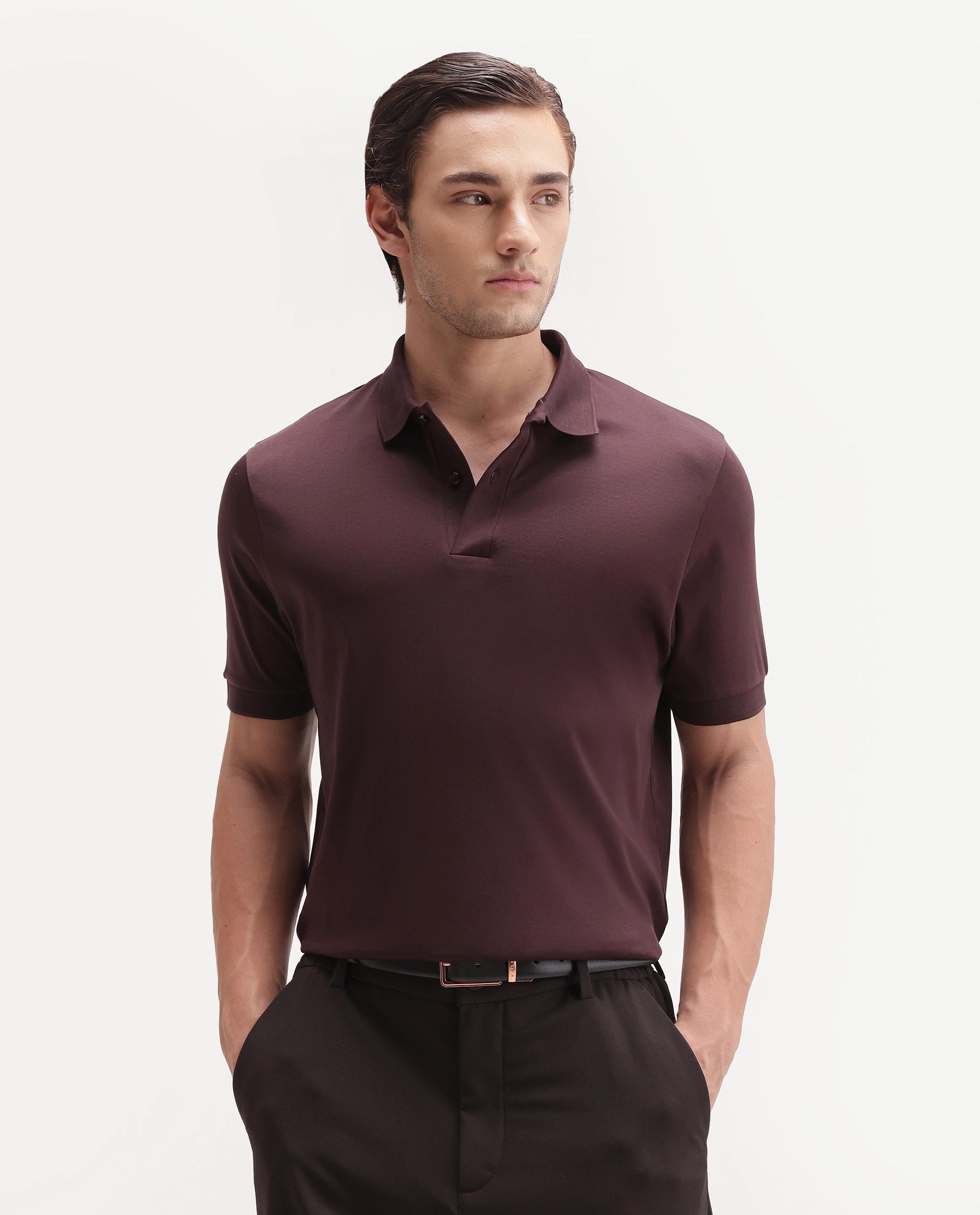 Rare Rabbit Men's Basic Rr-Corp-Tove Maroon Cotton  Spread Collar Regular Plain Polo
