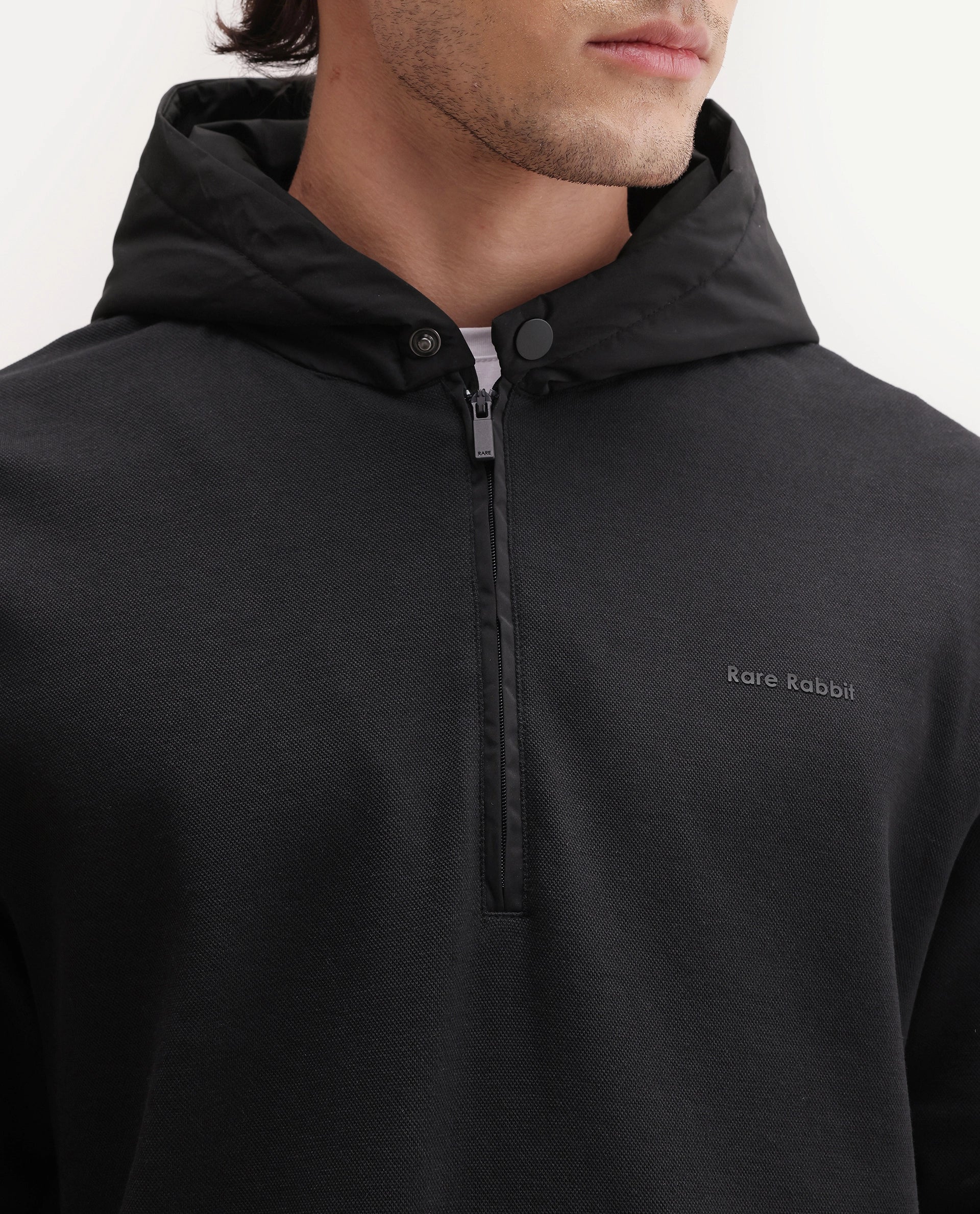 Rare Rabbit Men's Basic Rr-Corp-Duro Black Cotton Blend Regular Plain Sweatshirt