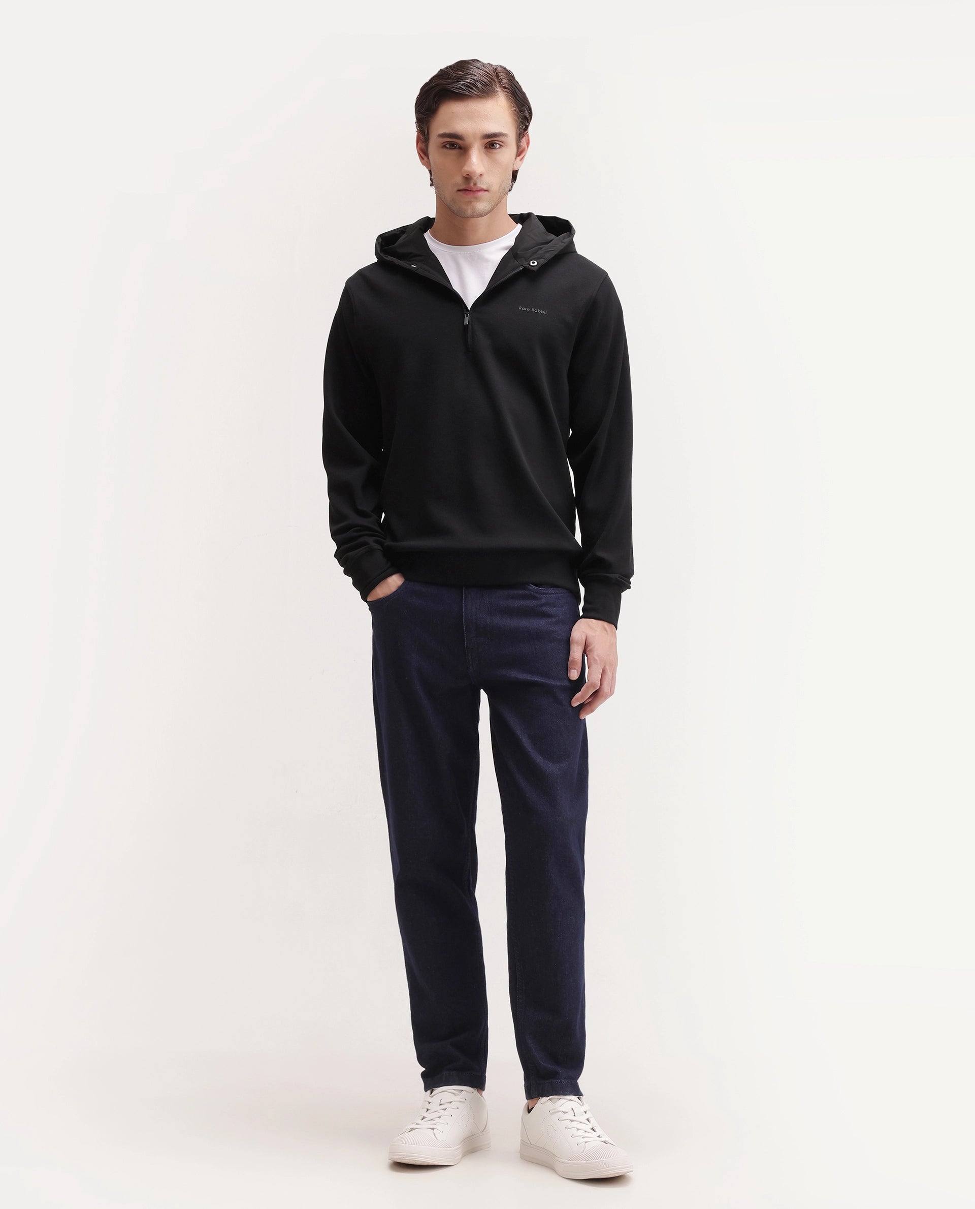 Rare Rabbit Men's Basic Rr-Corp-Duro Black Cotton Blend Regular Plain Sweatshirt