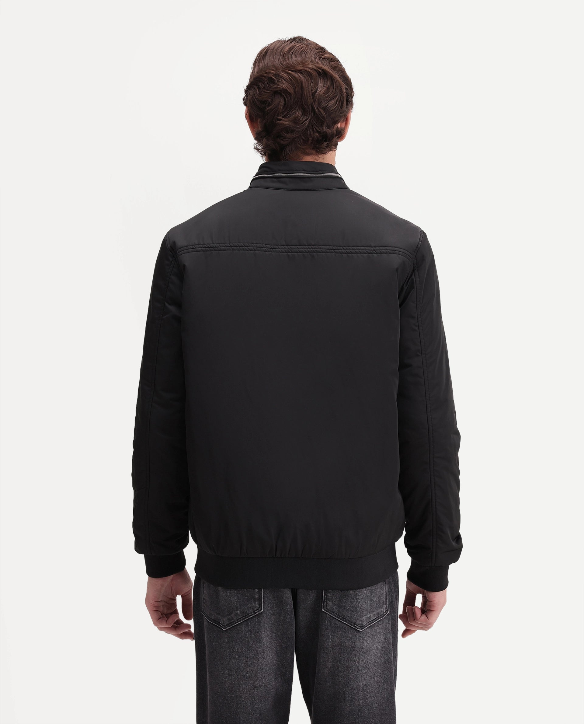 Rare Rabbit Men's Royban-26 Primary Black Polyester High Neck Regular Plain Jacket