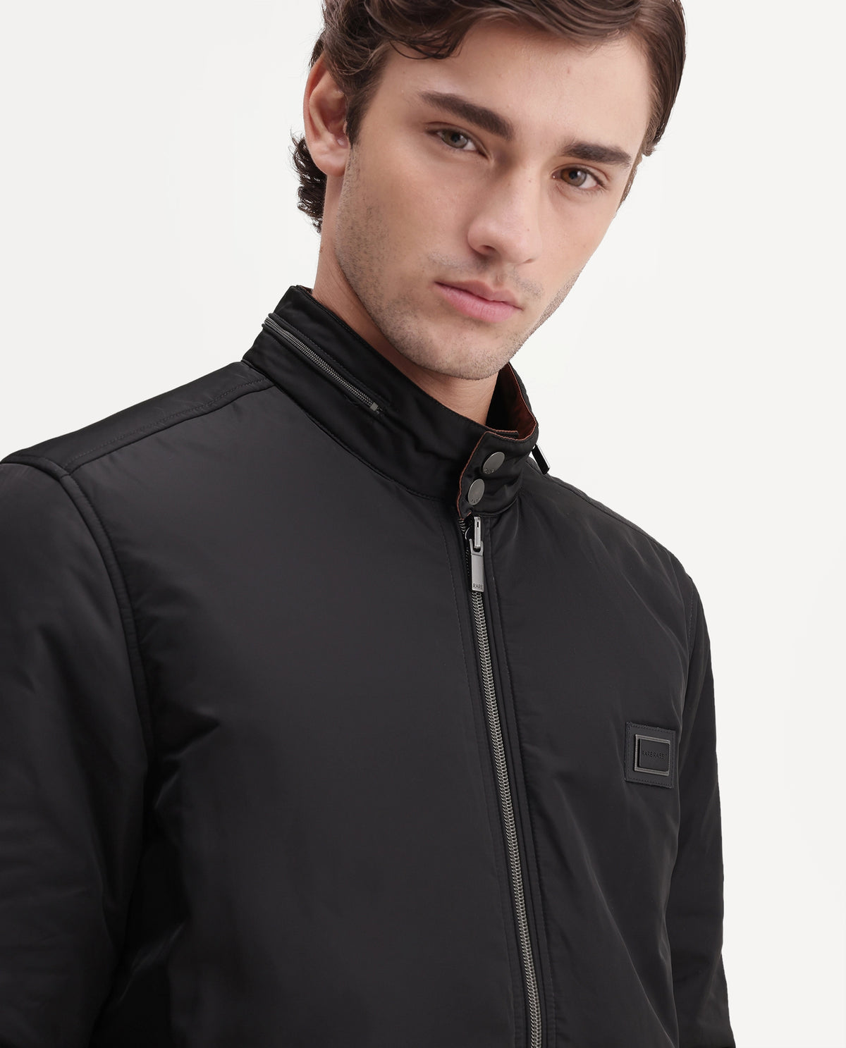Rare Rabbit Men's Royban-26 Primary Black Polyester High Neck Regular Plain Jacket