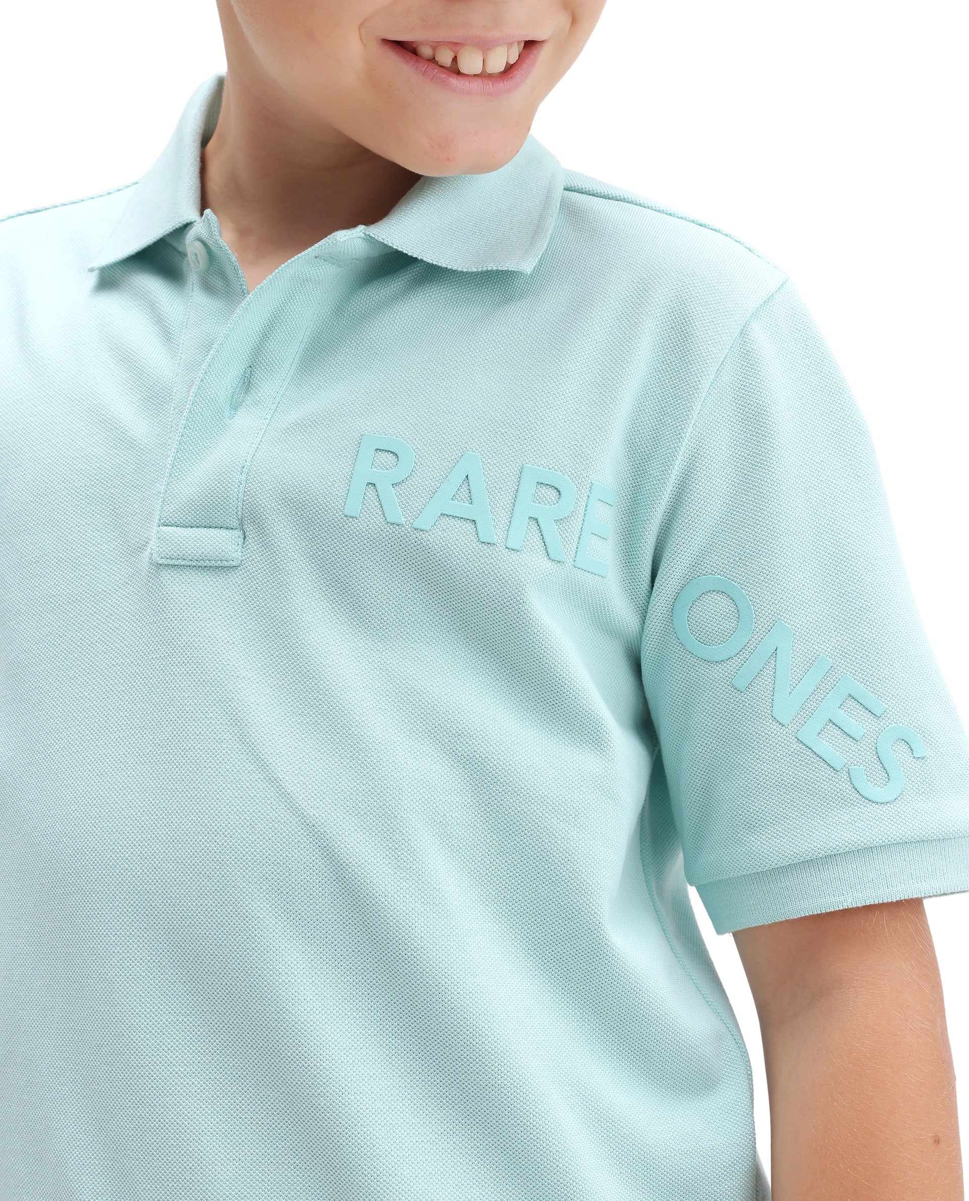 Rare Ones Kids Tenet Fluorescent Blue Cotton Fabric Button Closure Regular Fit Polo