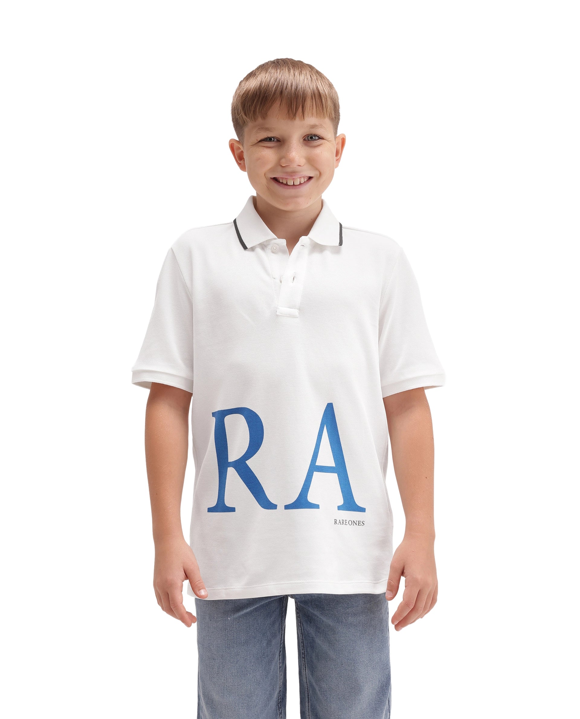 Rare Ones Kids Romeo Off White Cotton Fabric Button Closure Regular Fit Polo