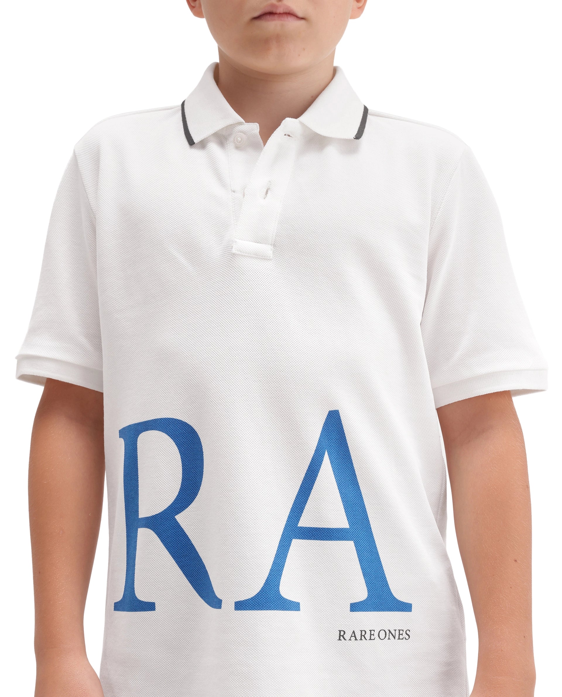 Rare Ones Kids Romeo Off White Cotton Fabric Button Closure Regular Fit Polo