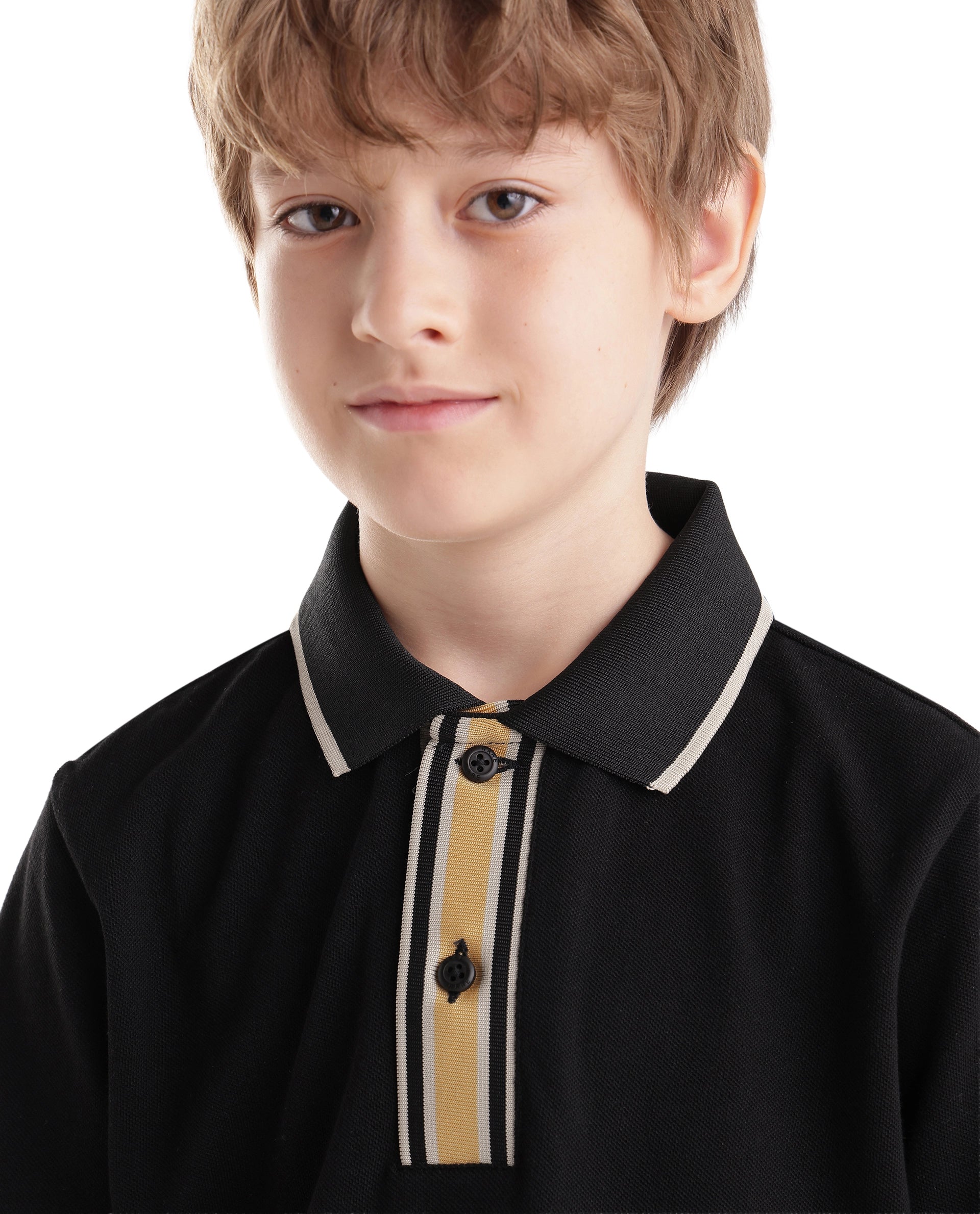 Rare Ones Kids Bold Black Cotton Fabric Button Closure Regular Fit Polo