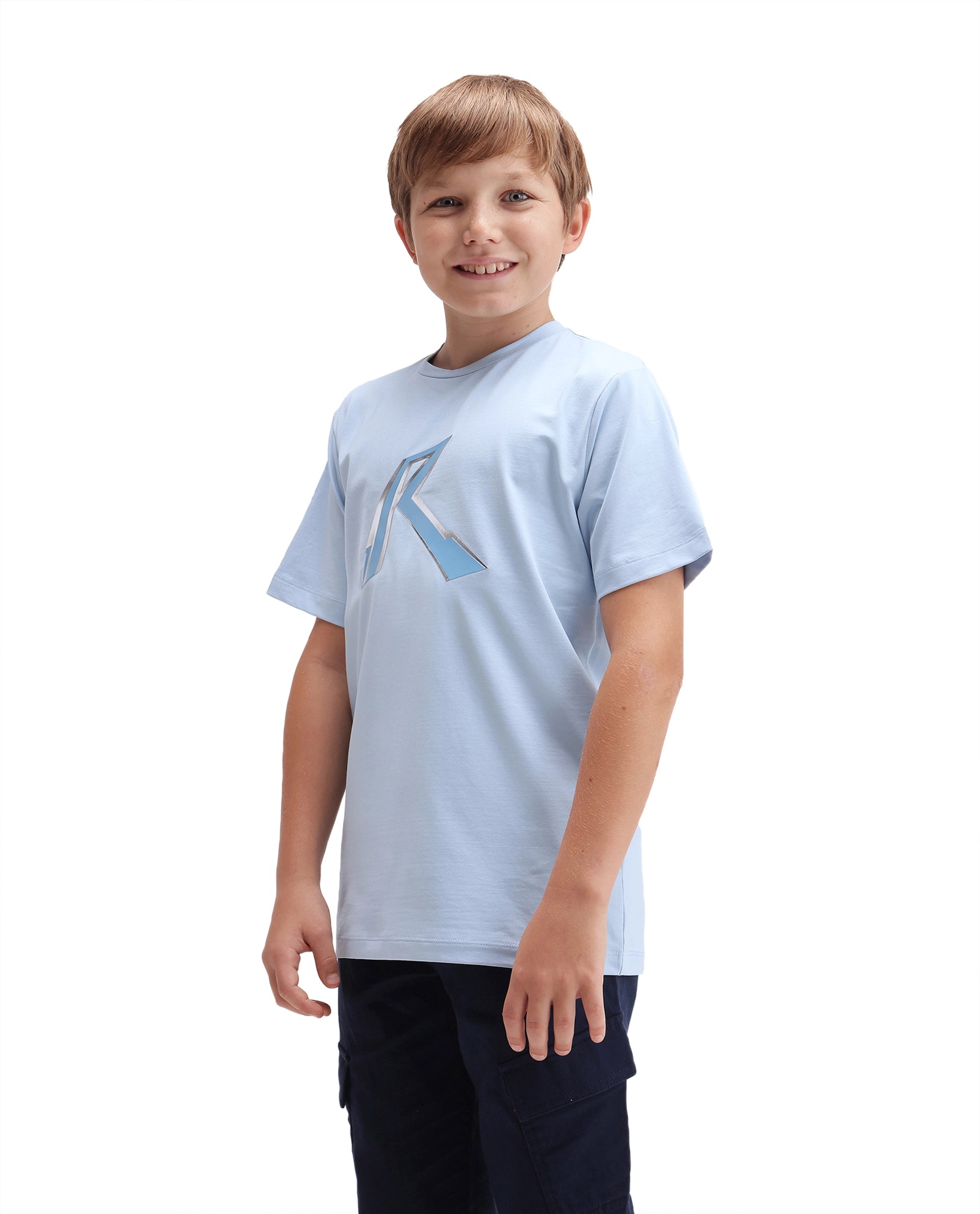 Rare Ones Kids Renz-K Pastel Blue Cotton Fabric Pull-On Closure Regular Fit T-Shirt