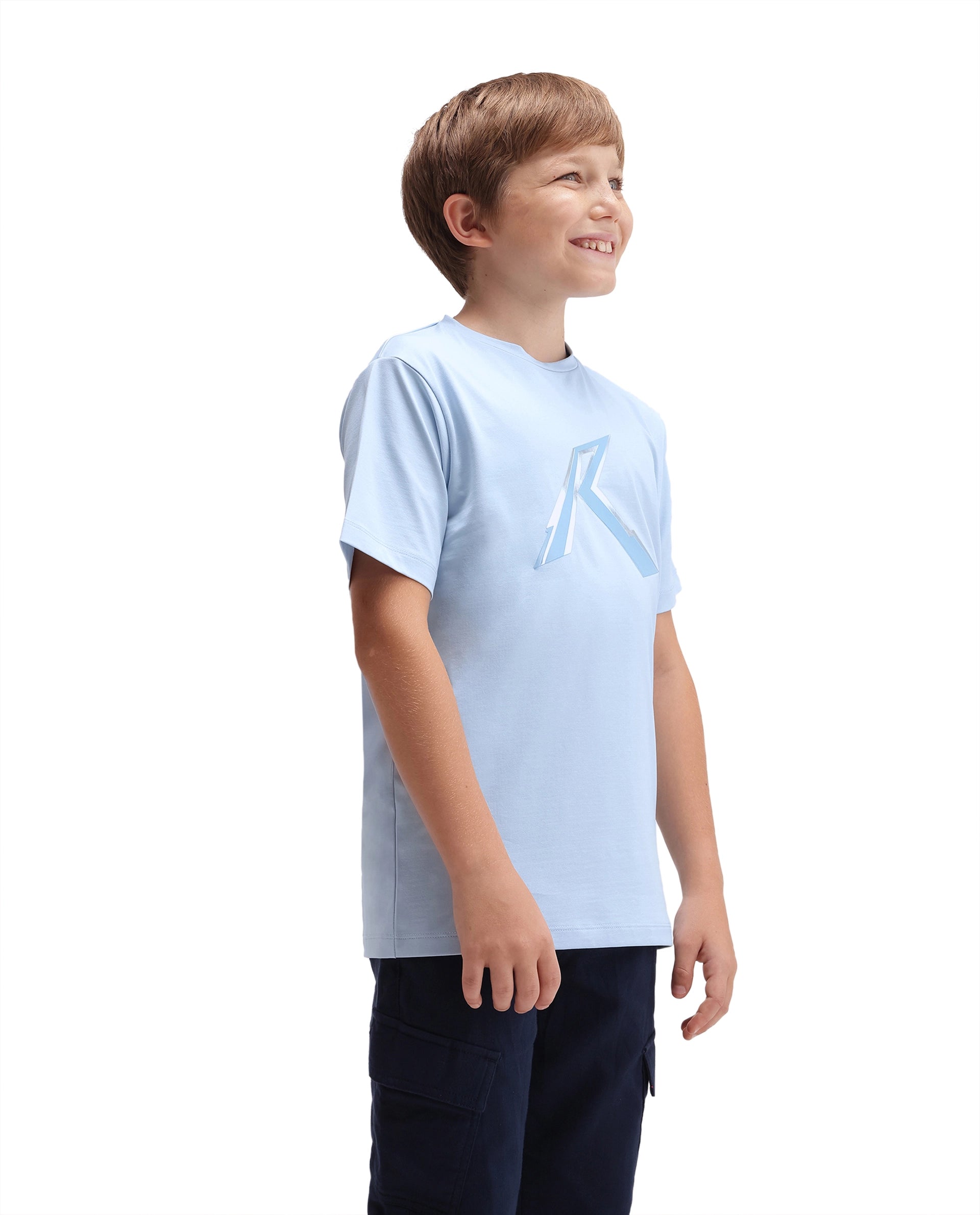 Rare Ones Kids Renz-K Pastel Blue Cotton Fabric Pull-On Closure Regular Fit T-Shirt