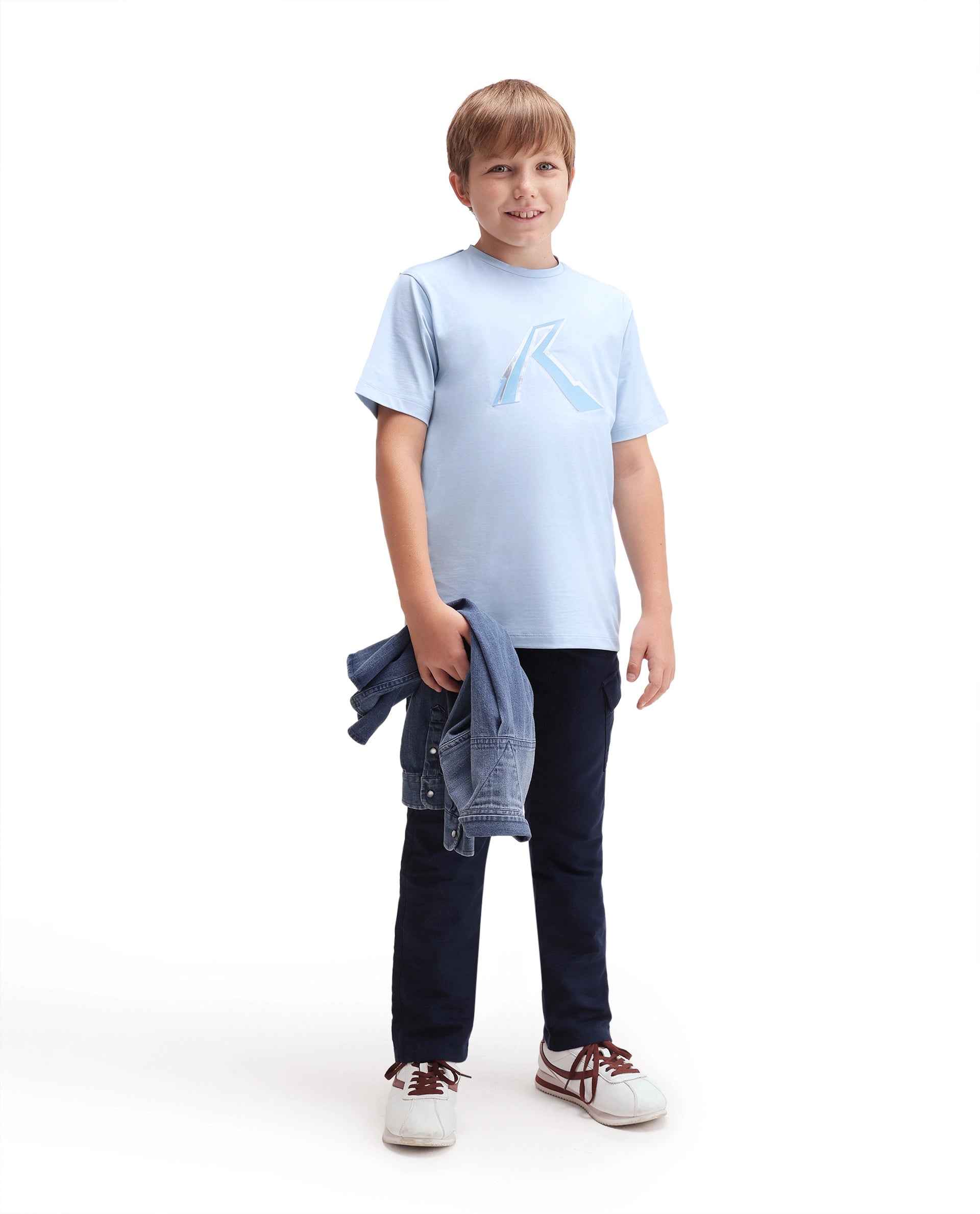 Rare Ones Kids Renz-K Pastel Blue Cotton Fabric Pull-On Closure Regular Fit T-Shirt