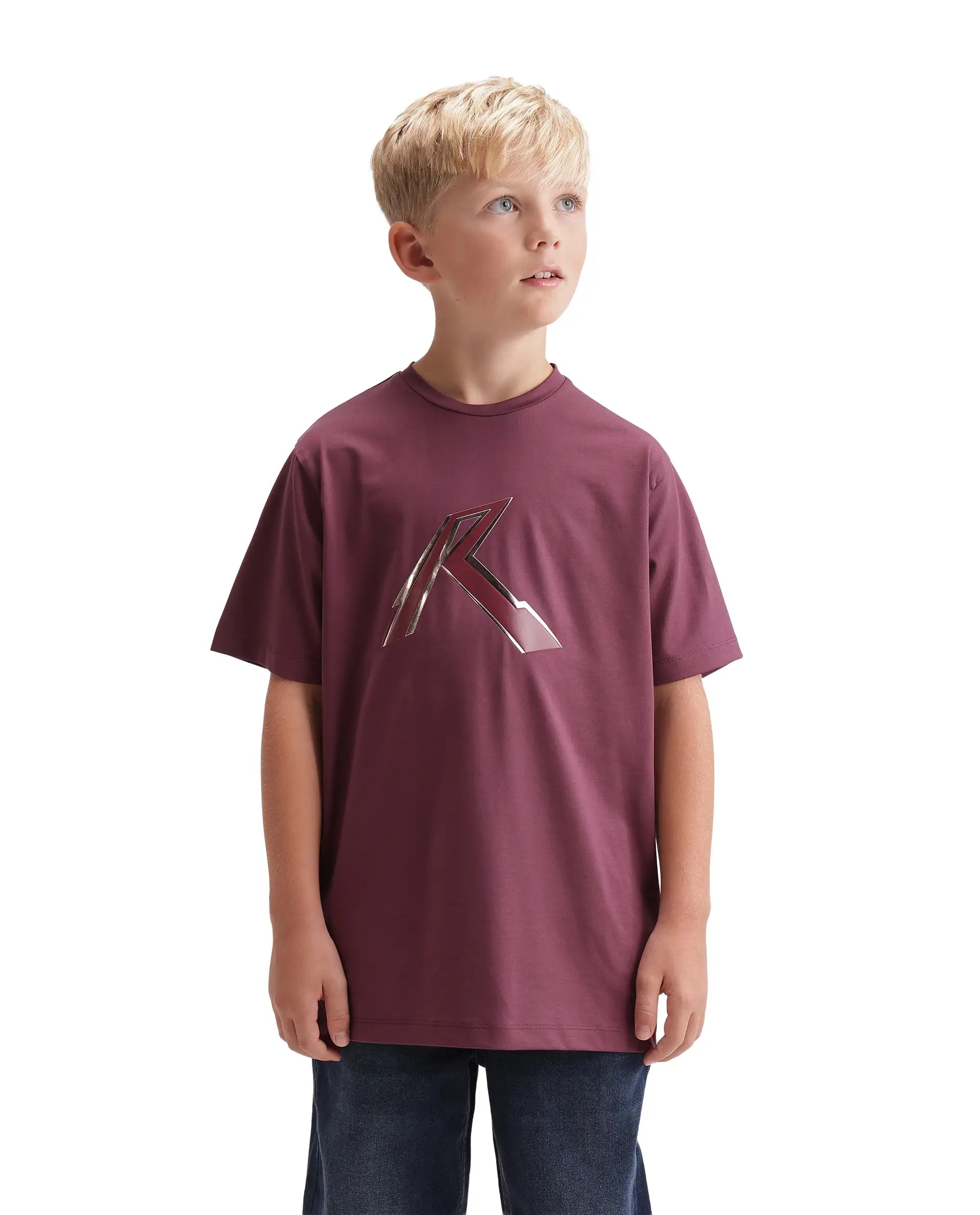 Rare Ones Kids Renz-K Dusky Purple Cotton Fabric Pull-On Closure Regular Fit T-Shirt