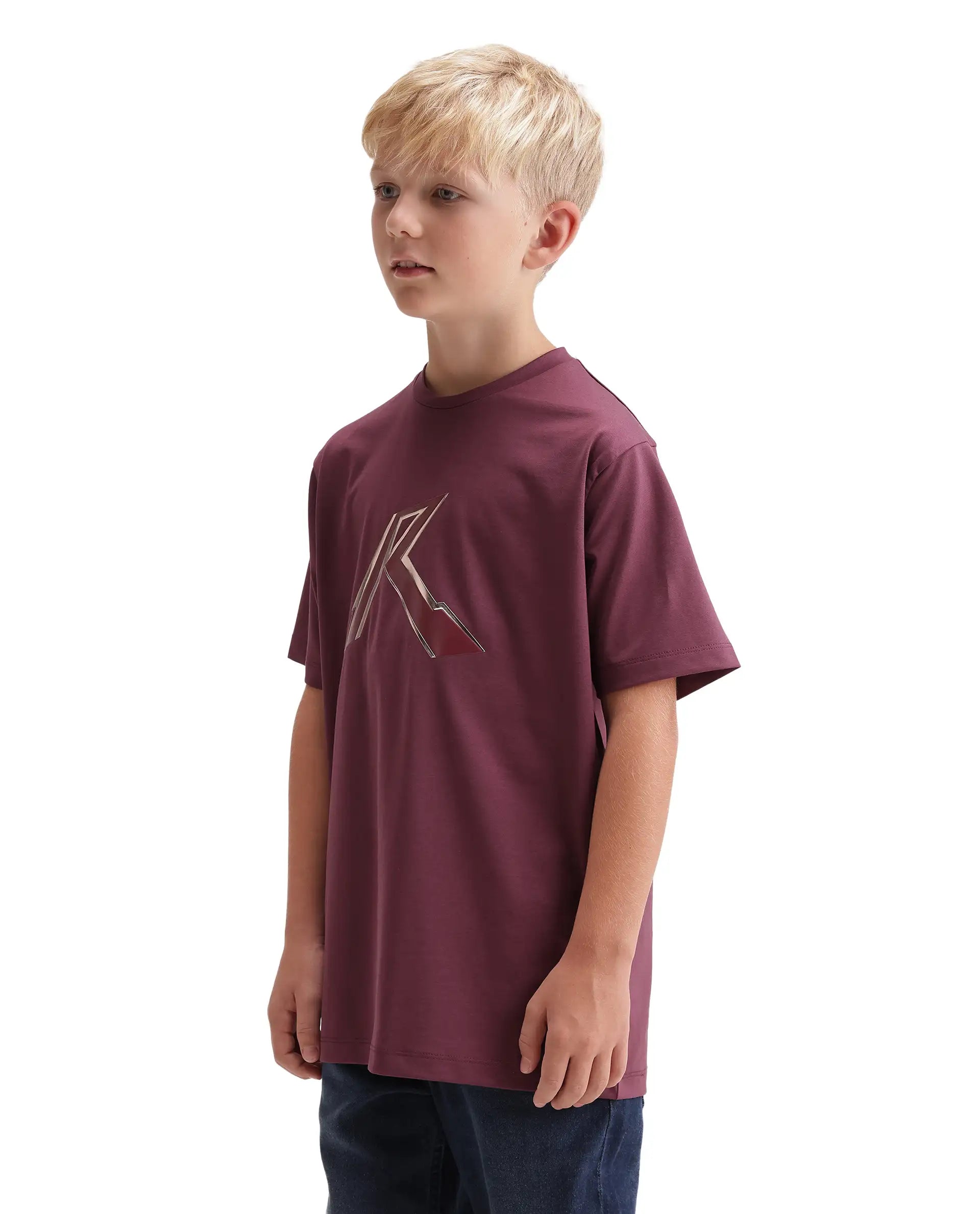Rare Ones Kids Renz-K Dusky Purple Cotton Fabric Pull-On Closure Regular Fit T-Shirt