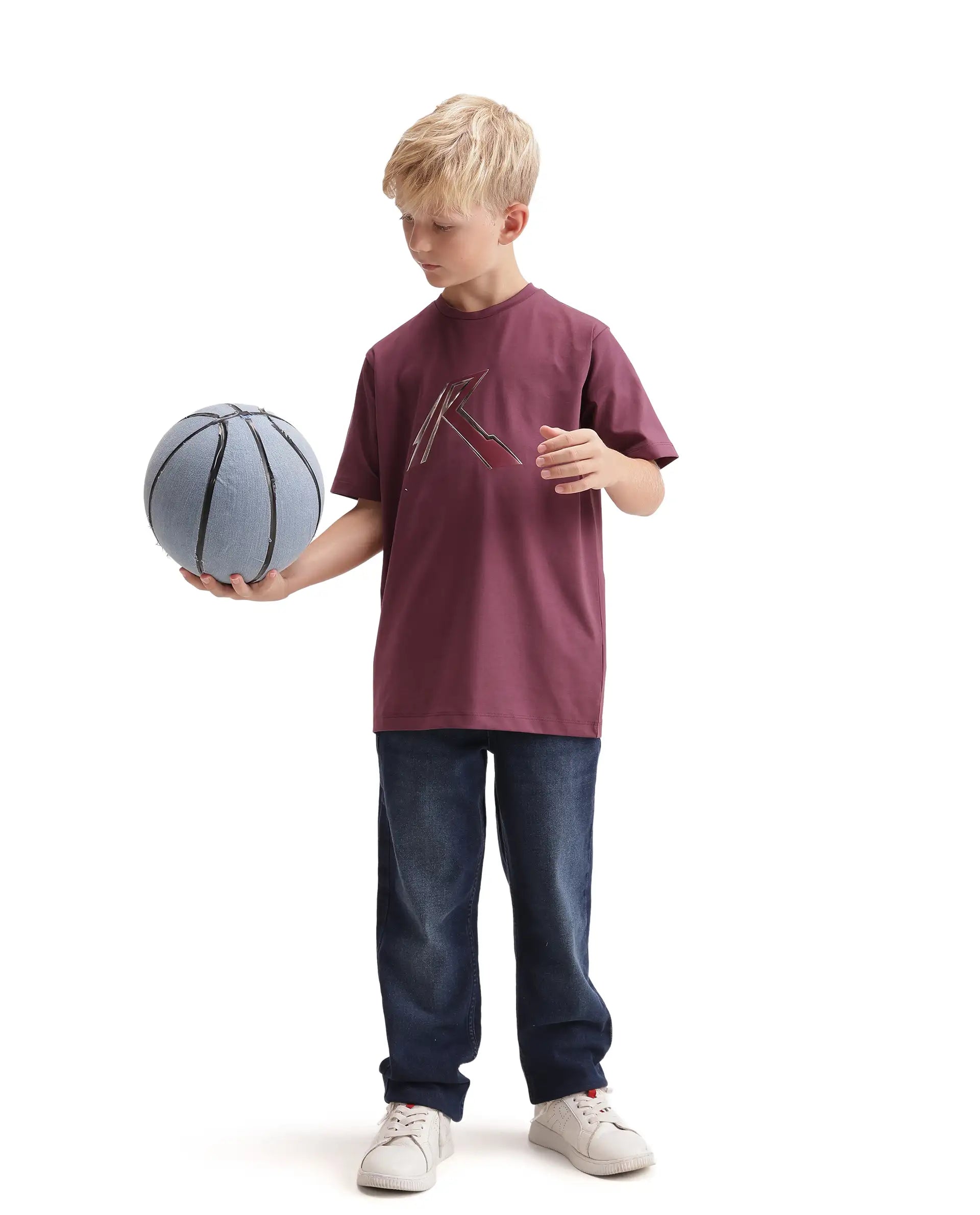 Rare Ones Kids Renz-K Dusky Purple Cotton Fabric Pull-On Closure Regular Fit T-Shirt