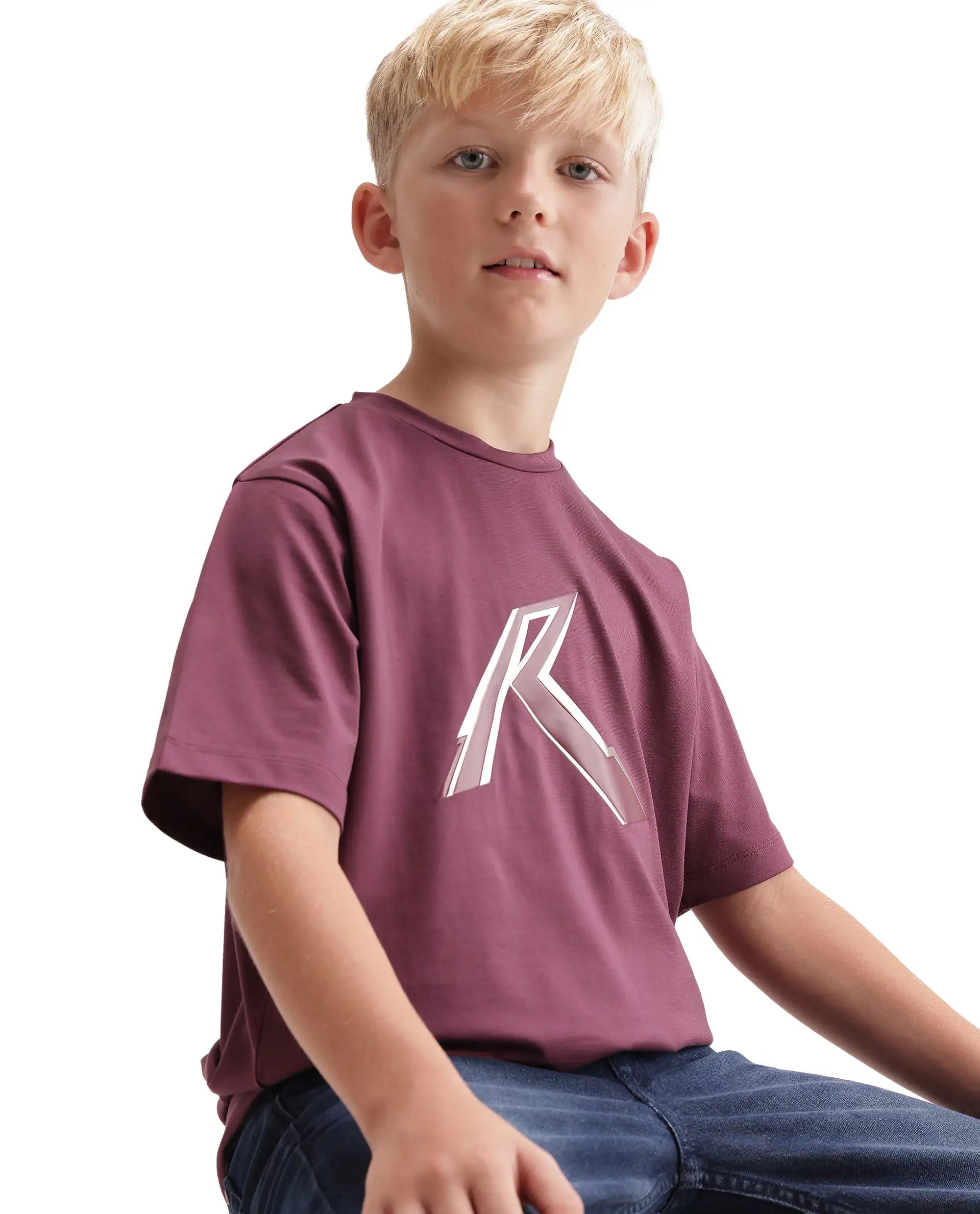 Rare Ones Kids Renz-K Dusky Purple Cotton Fabric Pull-On Closure Regular Fit T-Shirt