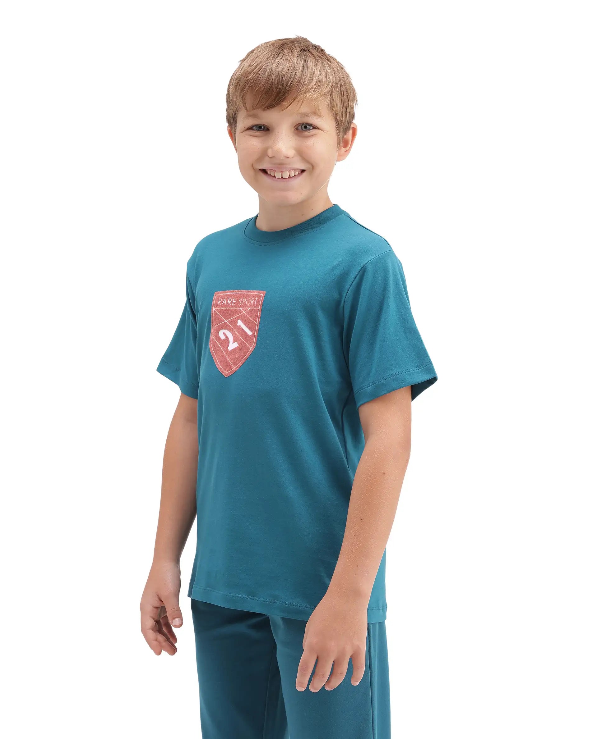 Rare Ones Kids Vars Blue Cotton Blend Fabric Pull-On Closure Regular Fit T-Shirt