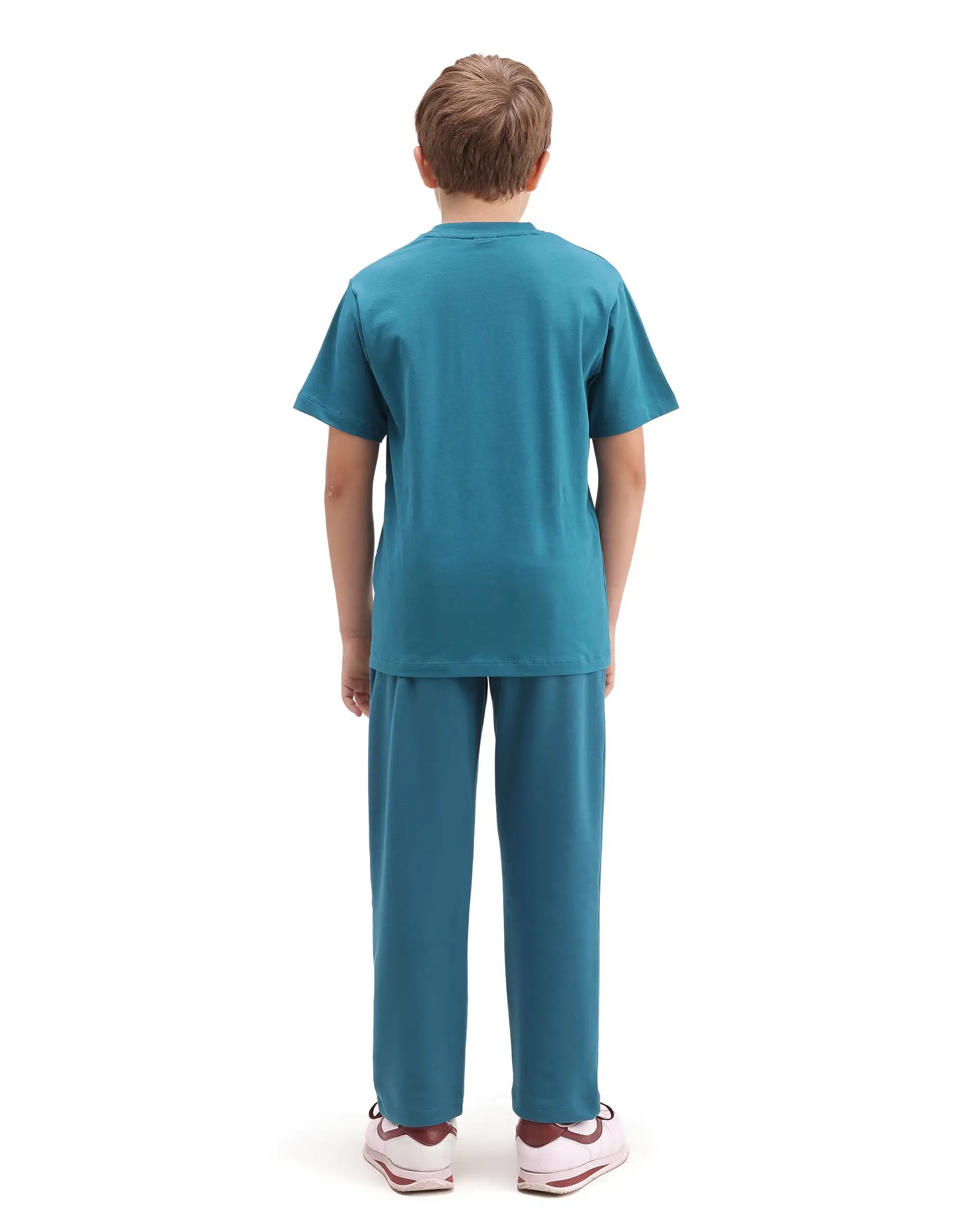 Rare Ones Kids Cadi-B Teal Cotton Blend Drawstring Closure Straight Fit Solid Trackpant