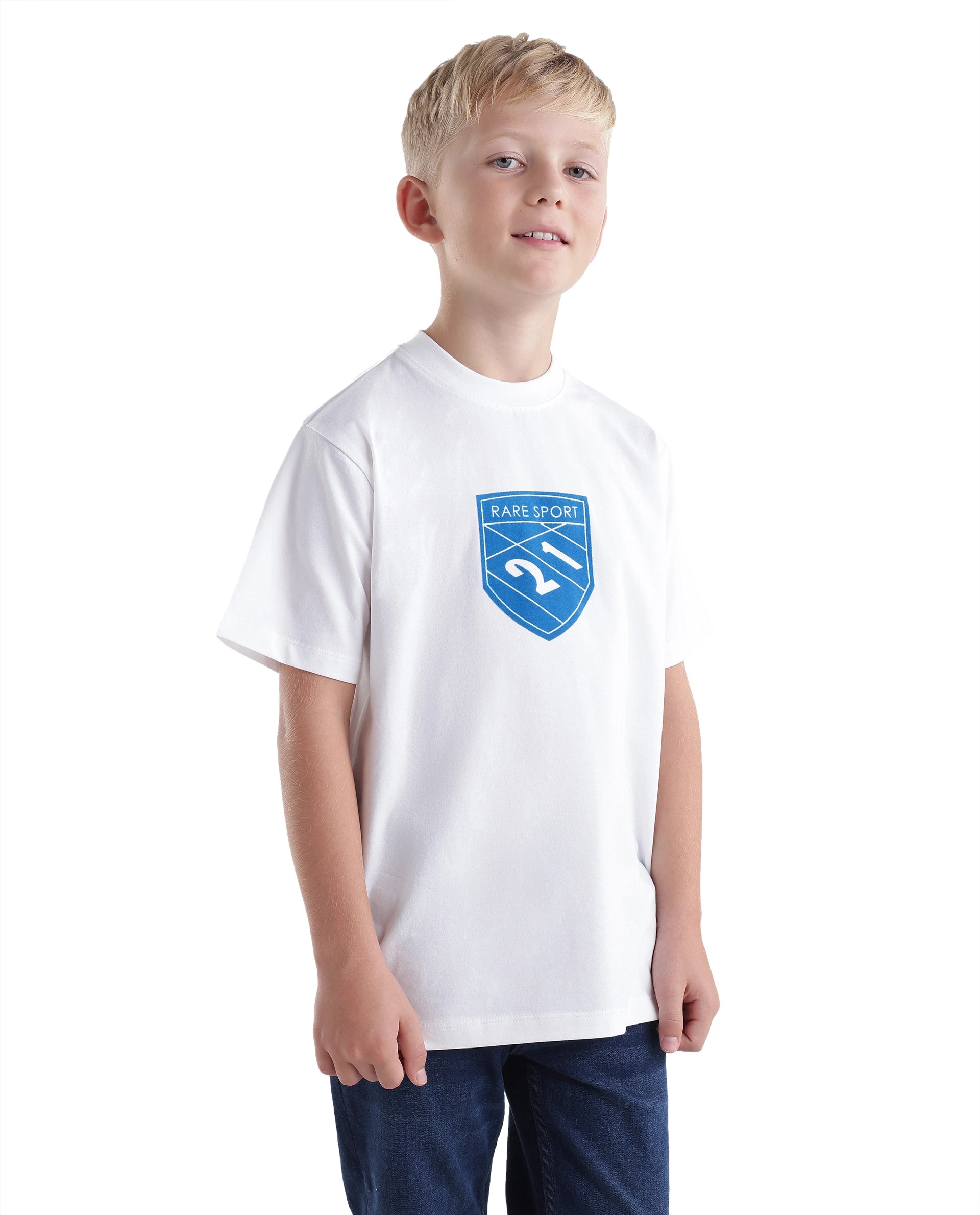 Rare Ones Kids Vars White Cotton Blend Fabric Pull-On Closure Regular Fit T-Shirt