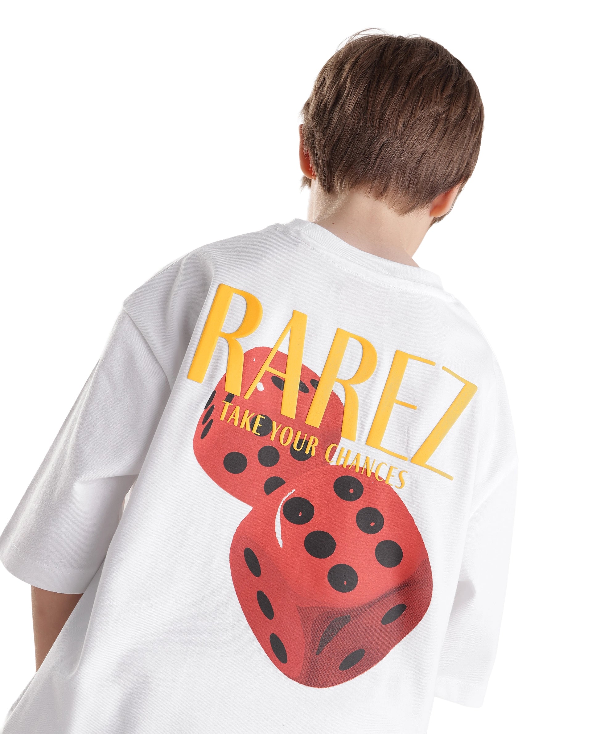 Rare Ones Kids Cube-K White Cotton Fabric Pull-On Closure Oversized Fit T-Shirt