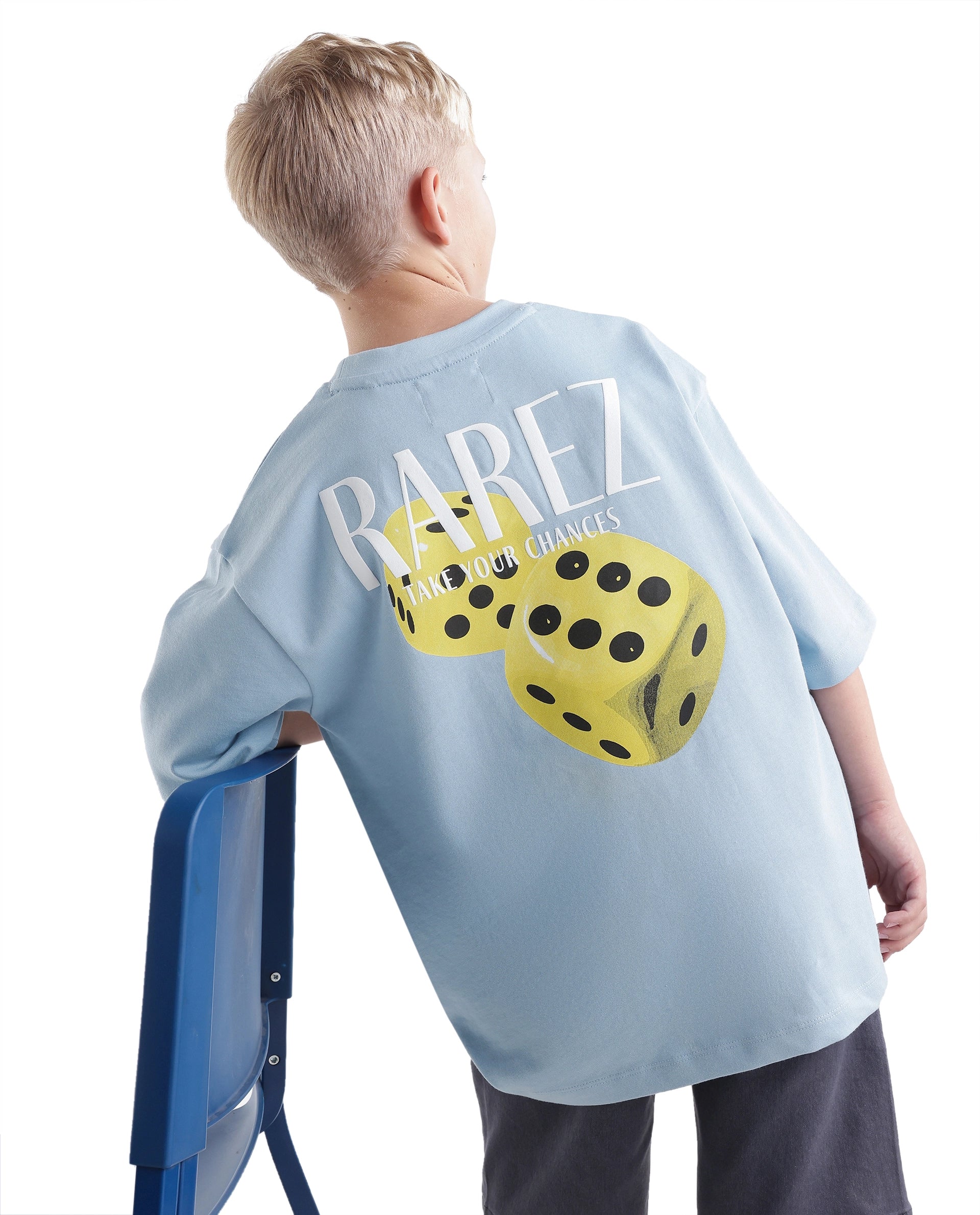 Rare Ones Kids Cube-K Pastel Blue Cotton Fabric Pull-On Closure Oversized Fit T-Shirt