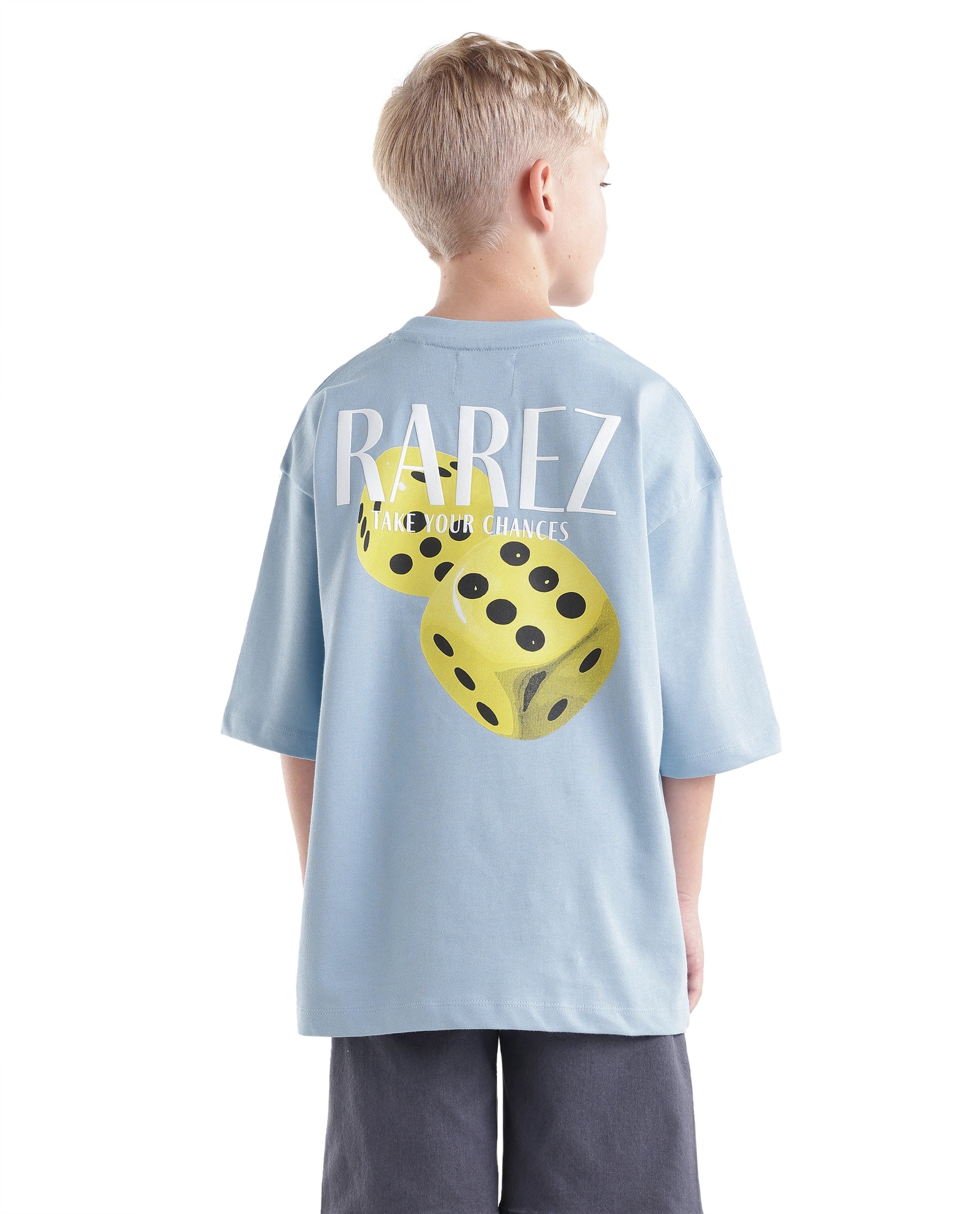 Rare Ones Kids Cube-K Pastel Blue Cotton Fabric Pull-On Closure Oversized Fit T-Shirt