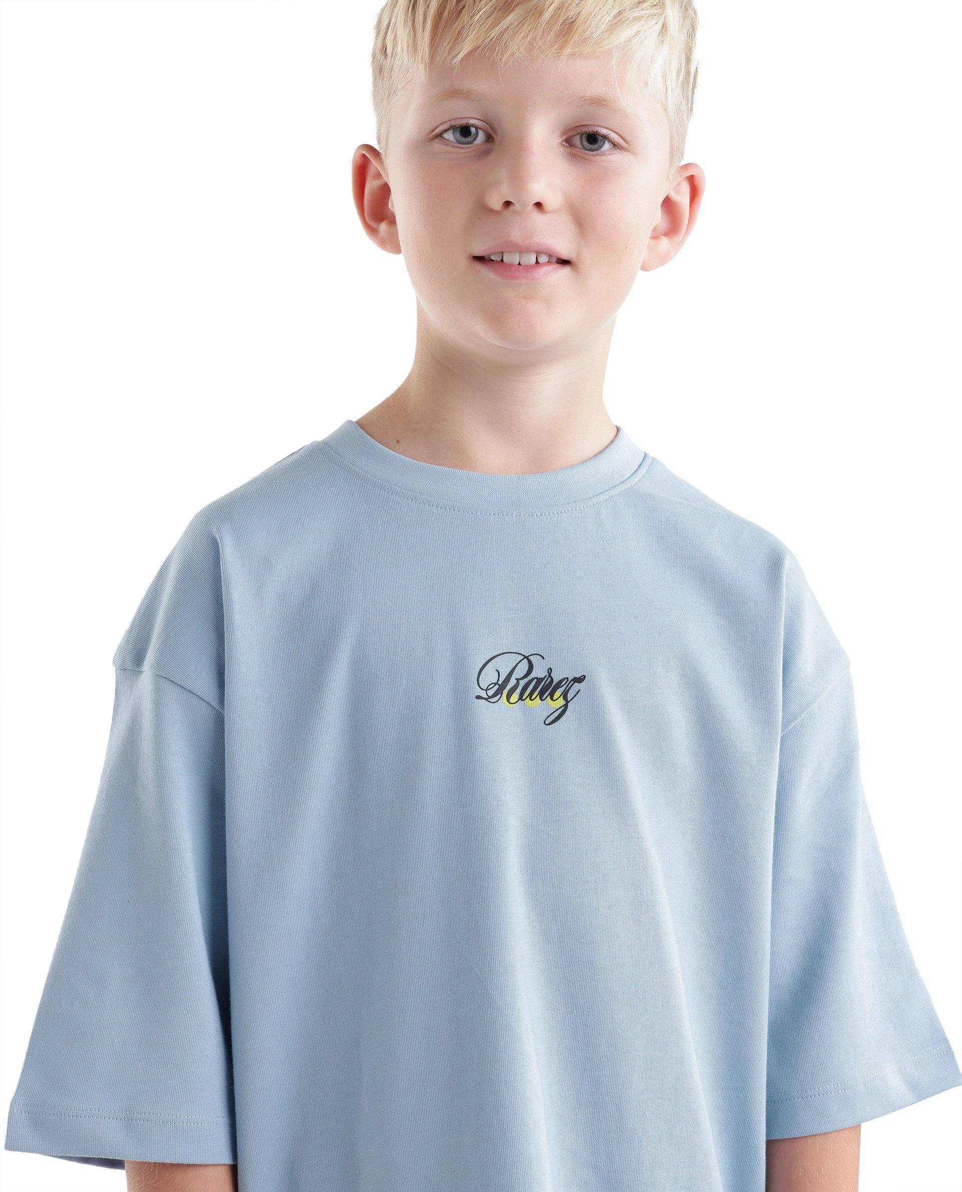 Rare Ones Kids Cube-K Pastel Blue Cotton Fabric Pull-On Closure Oversized Fit T-Shirt