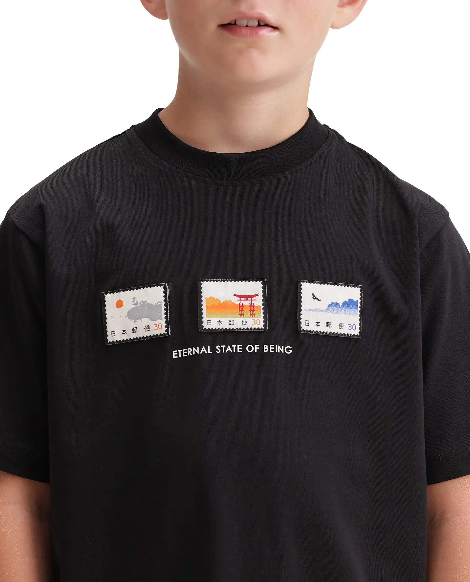 Rare Ones Kids Vob-K Black Cotton Blend Fabric Pull-On Closure Regular Fit T-Shirt