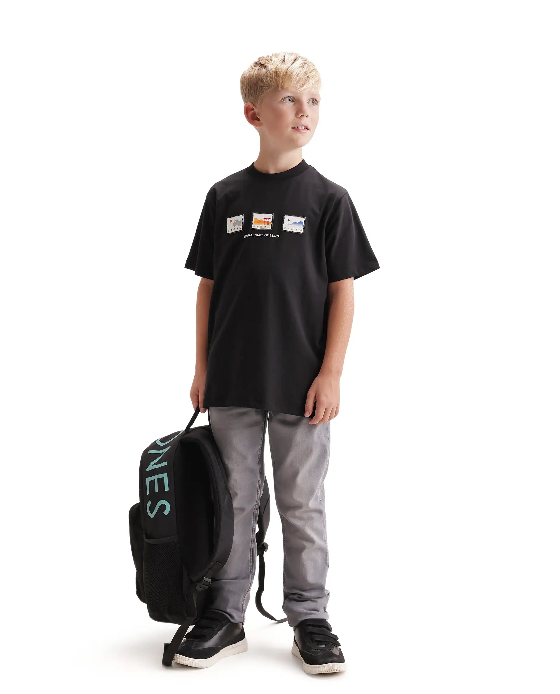 Rare Ones Kids Vob-K Black Cotton Blend Fabric Pull-On Closure Regular Fit T-Shirt