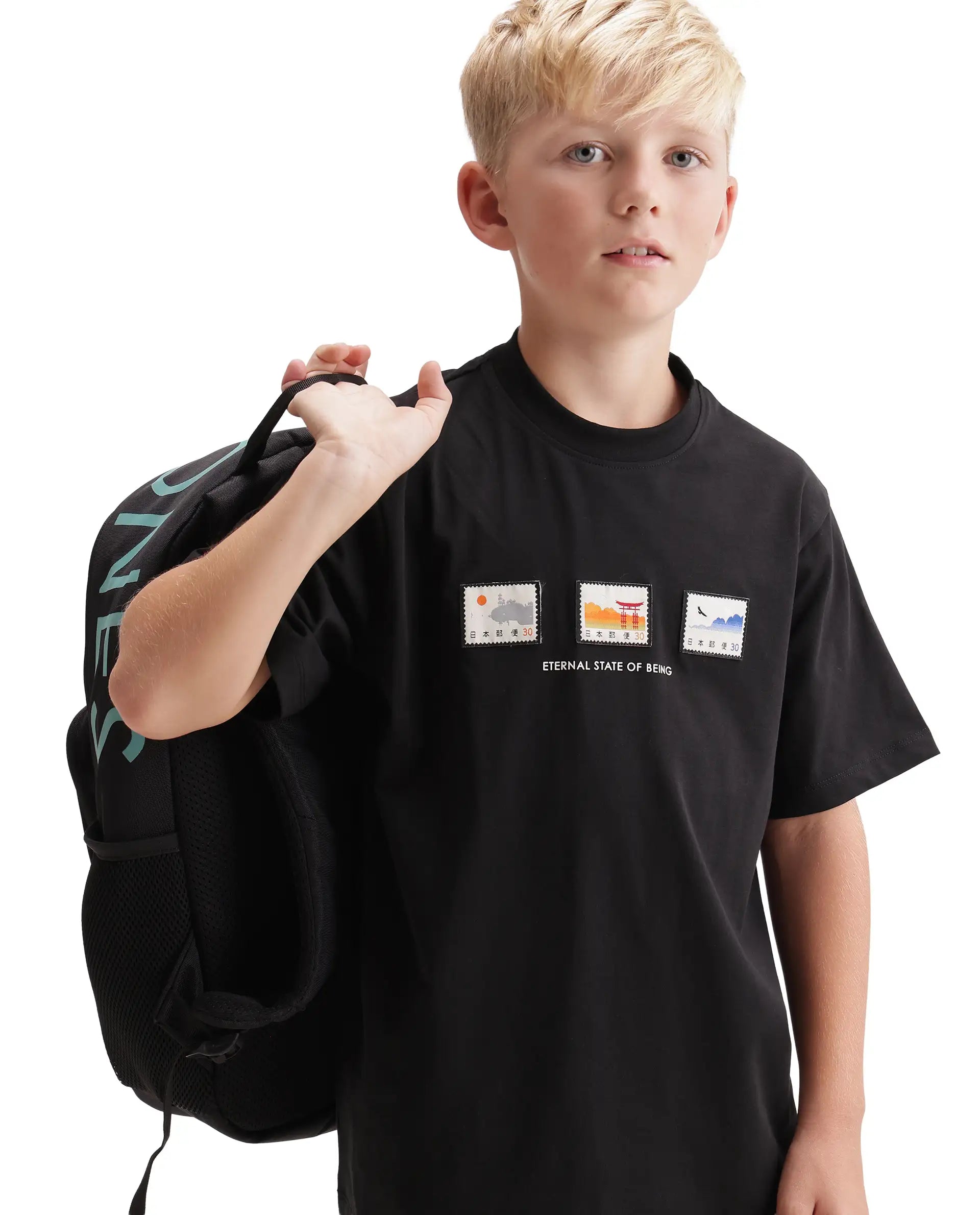 Rare Ones Kids Vob-K Black Cotton Blend Fabric Pull-On Closure Regular Fit T-Shirt