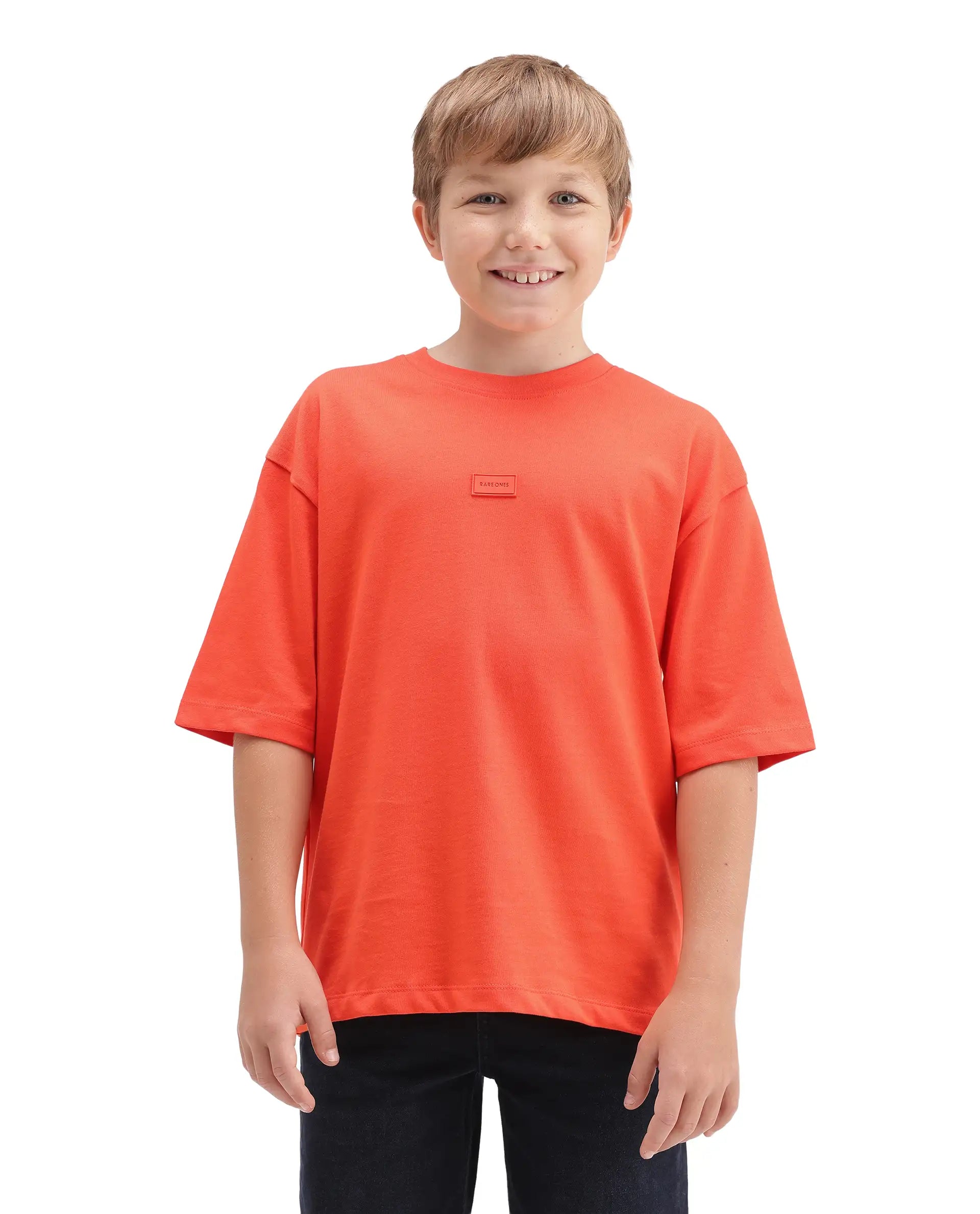 Rare Ones Kids Cato26-K Orange Cotton Fabric Pull-On Closure Oversized Fit T-Shirt