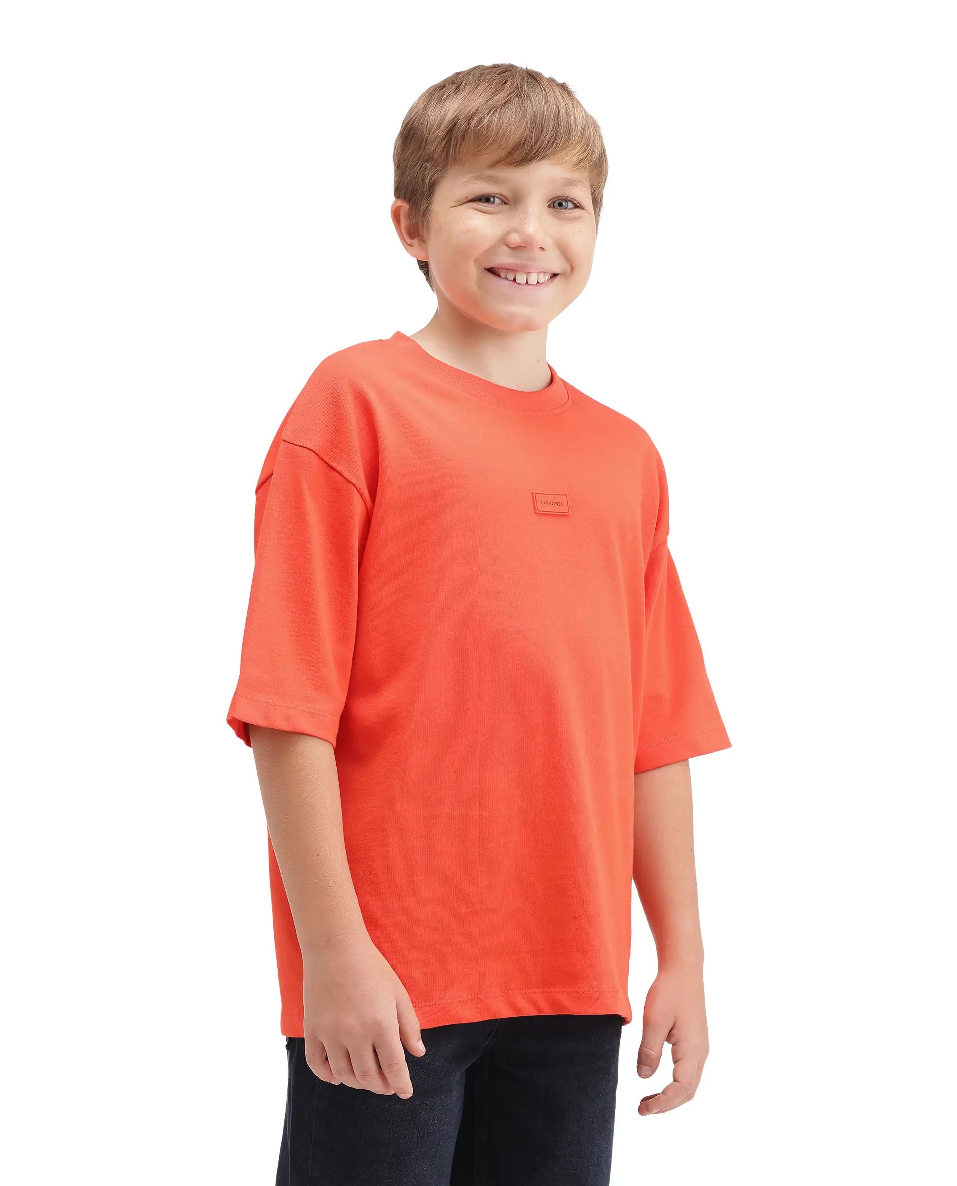 Rare Ones Kids Cato26-K Orange Cotton Fabric Pull-On Closure Oversized Fit T-Shirt