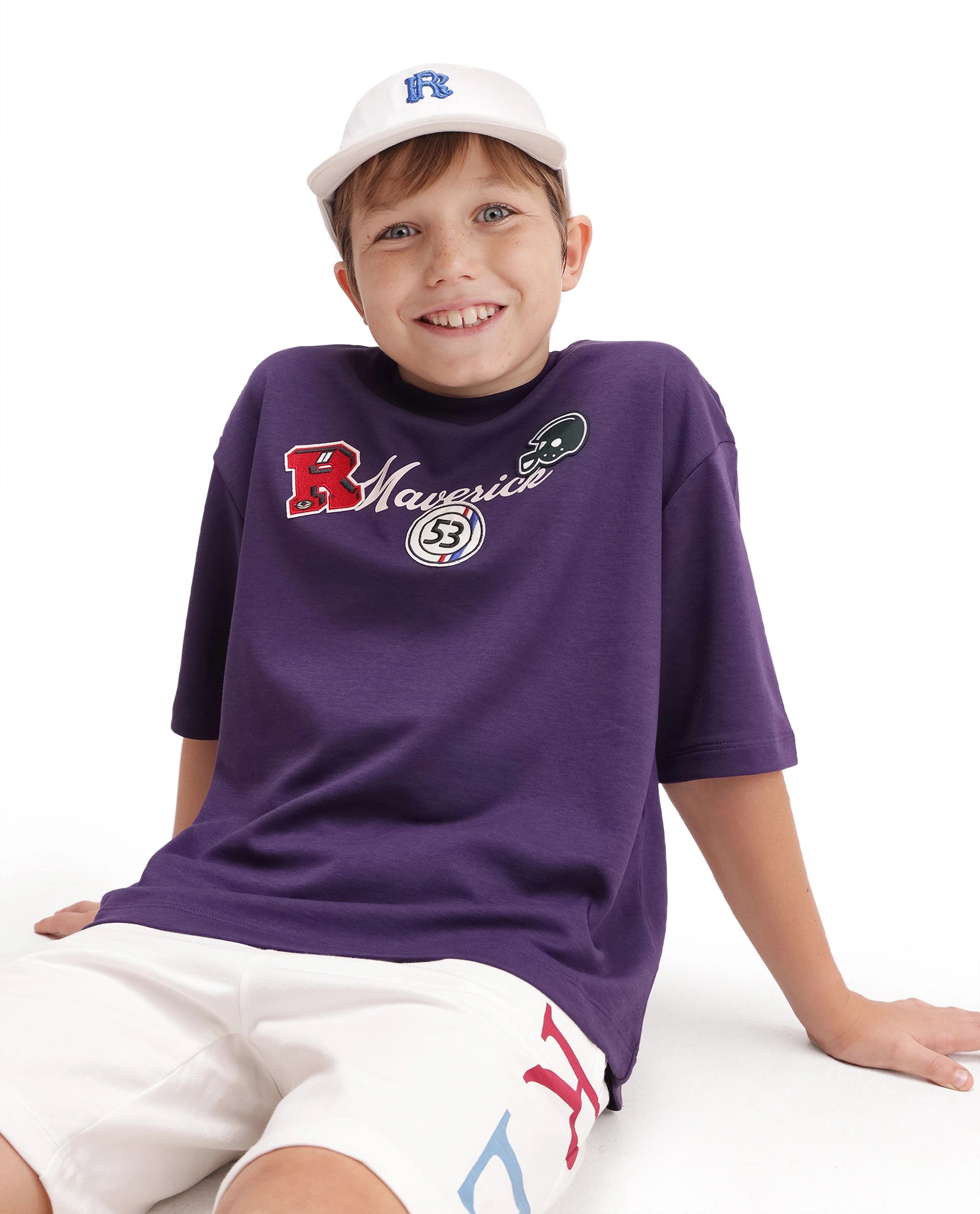 Rare Ones Kids Mave Purple Cotton Blend Fabric Pull-On Closure Oversized Fit T-Shirt
