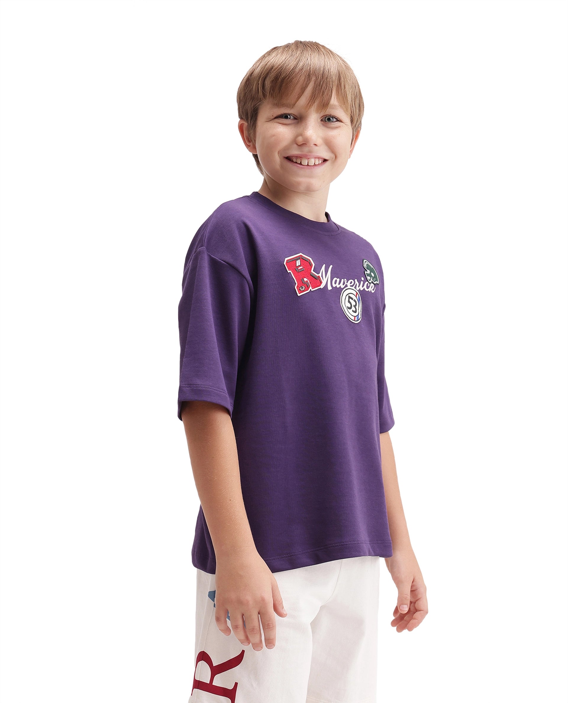 Rare Ones Kids Mave Purple Cotton Blend Fabric Pull-On Closure Oversized Fit T-Shirt