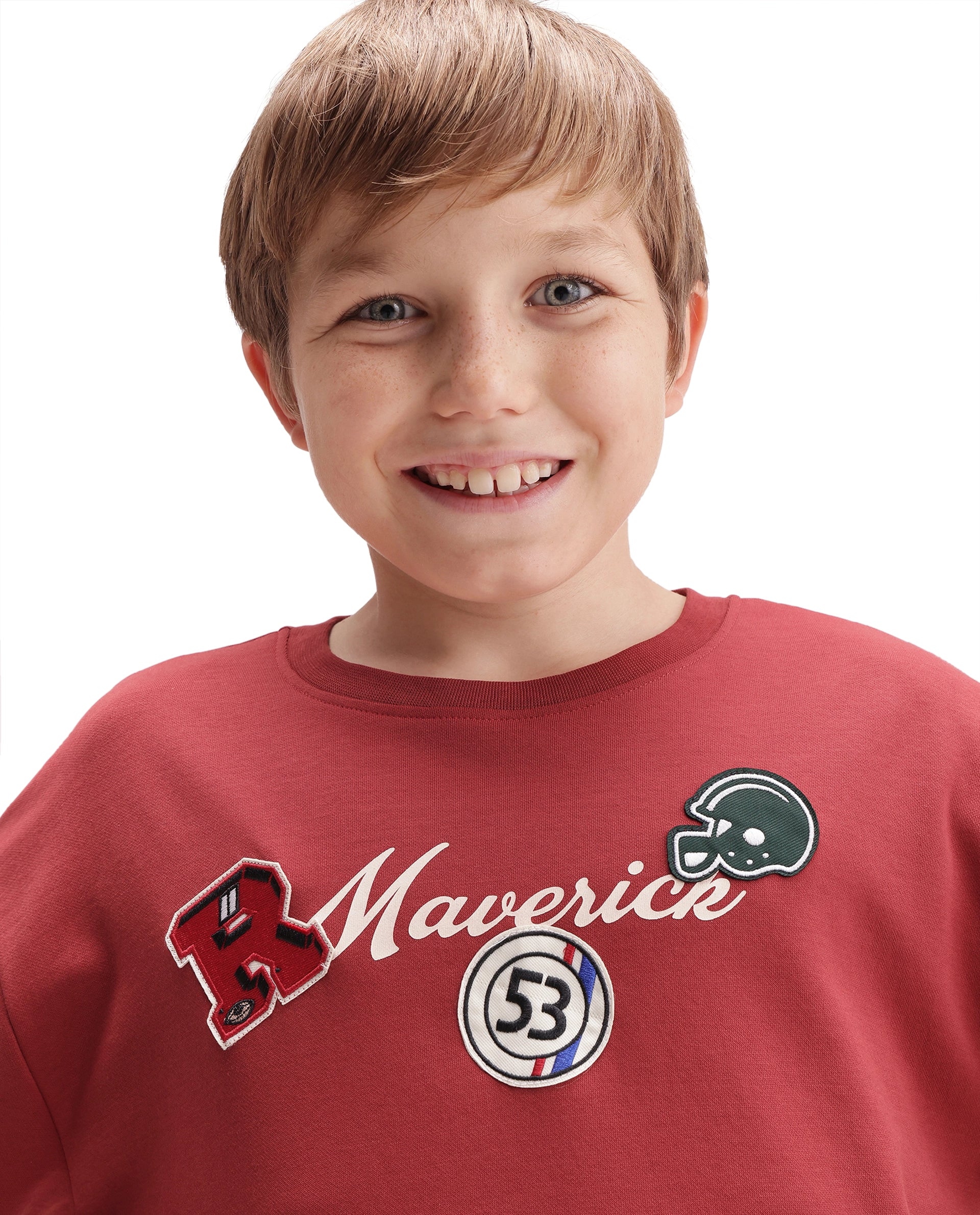 Rare Ones Kids Mave Red Cotton Blend Fabric Pull-On Closure Oversized Fit T-Shirt