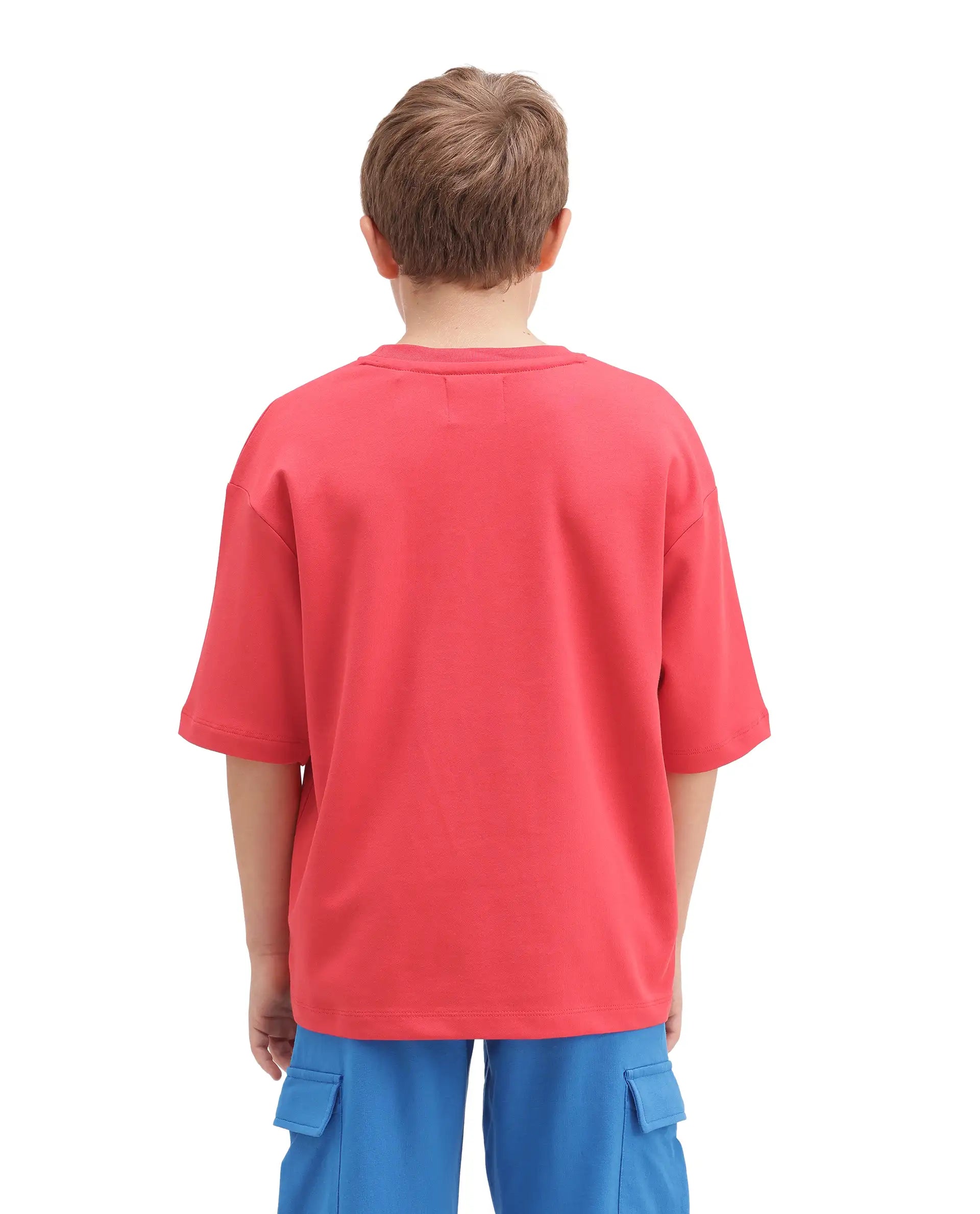 Rare Ones Kids Soin-K Red Cotton Blend Fabric Pull-On Closure Oversized Fit T-Shirt