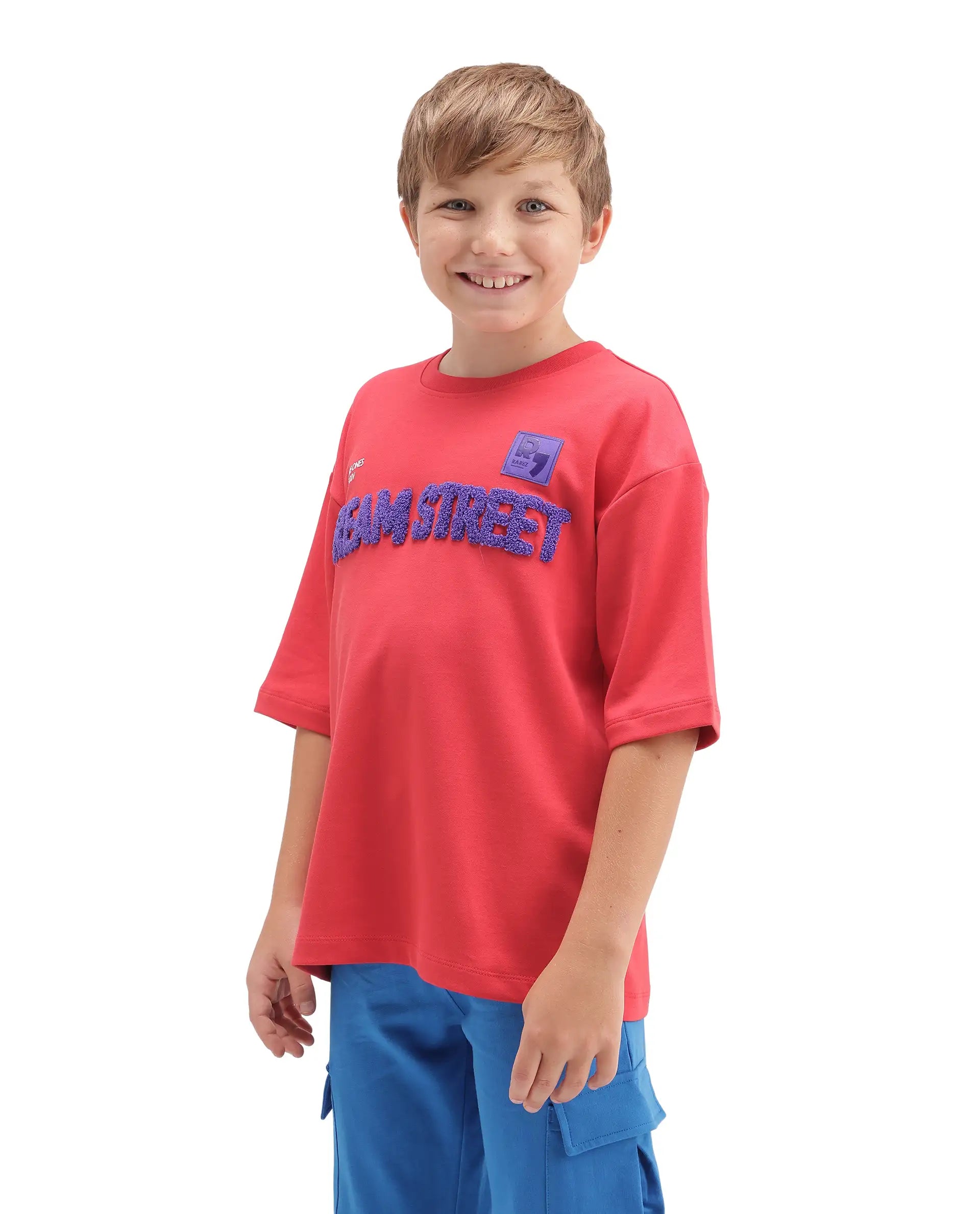 Rare Ones Kids Soin-K Red Cotton Blend Fabric Pull-On Closure Oversized Fit T-Shirt