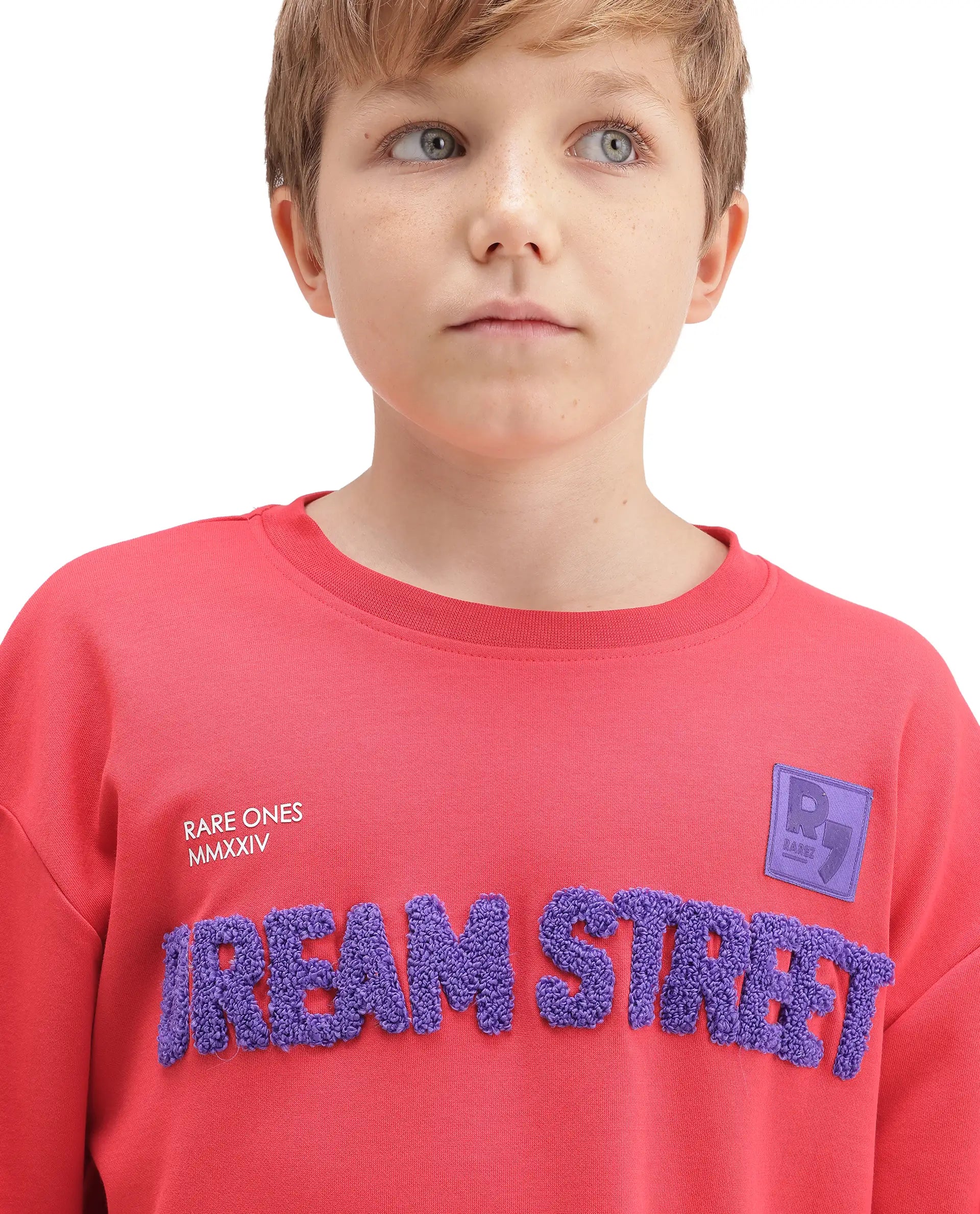 Rare Ones Kids Soin-K Red Cotton Blend Fabric Pull-On Closure Oversized Fit T-Shirt