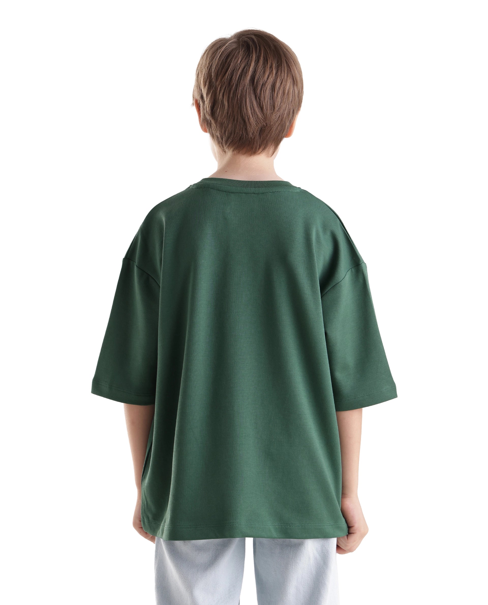 Rare Ones Kids Soin-K Green Cotton Blend Fabric Pull-On Closure Oversized Fit T-Shirt